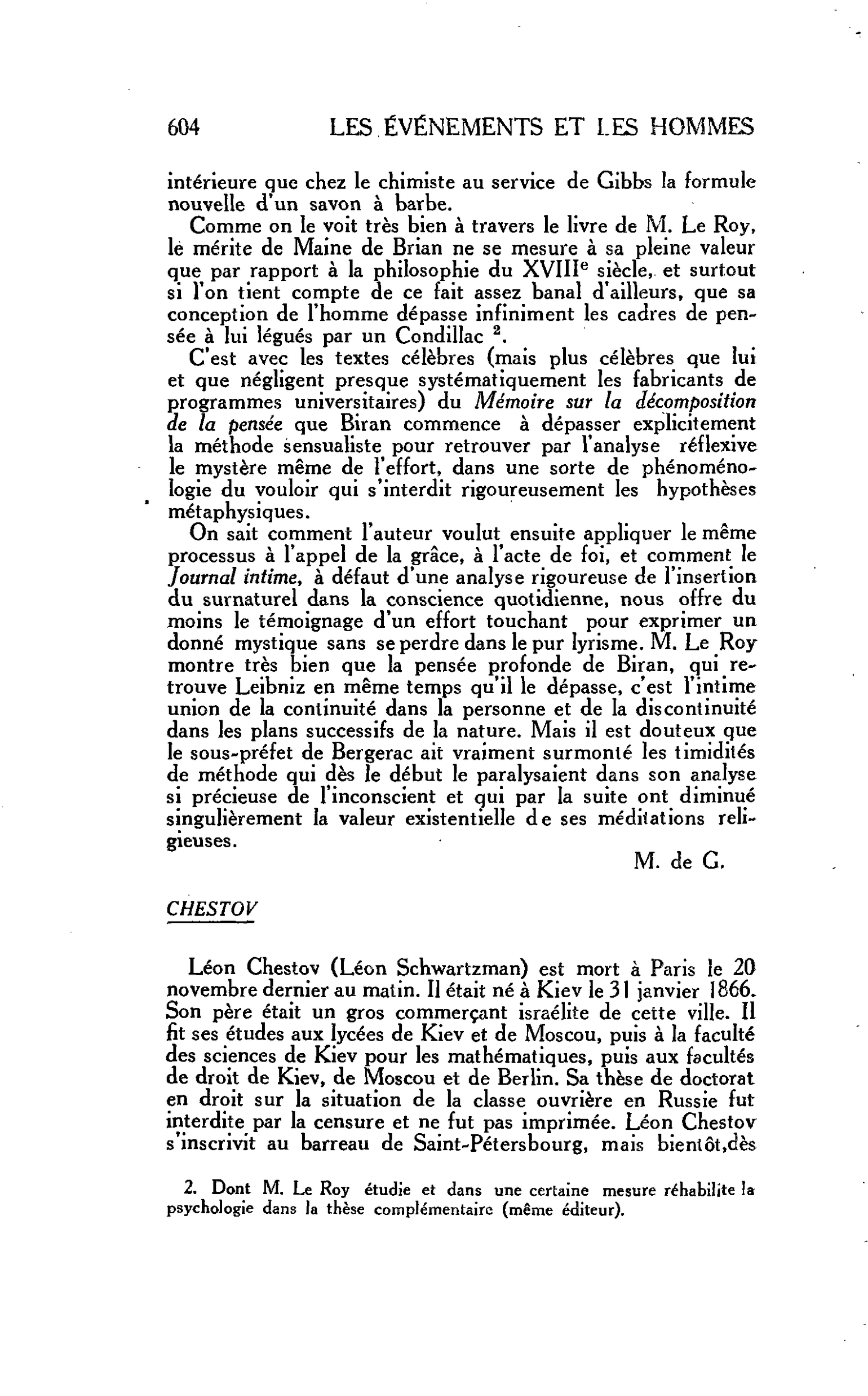 LA PENSÉE ENGAGEE : CHESTOV
