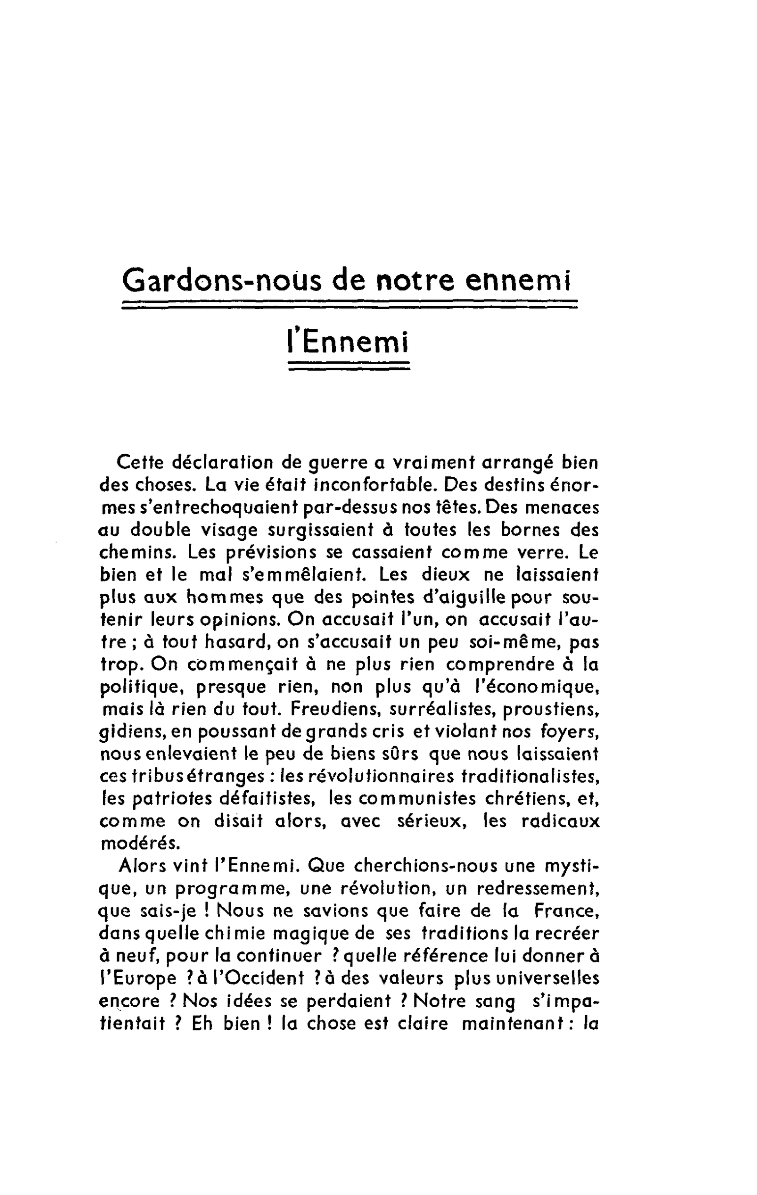 Gardons-nous de notre ennemi l’Ennemi