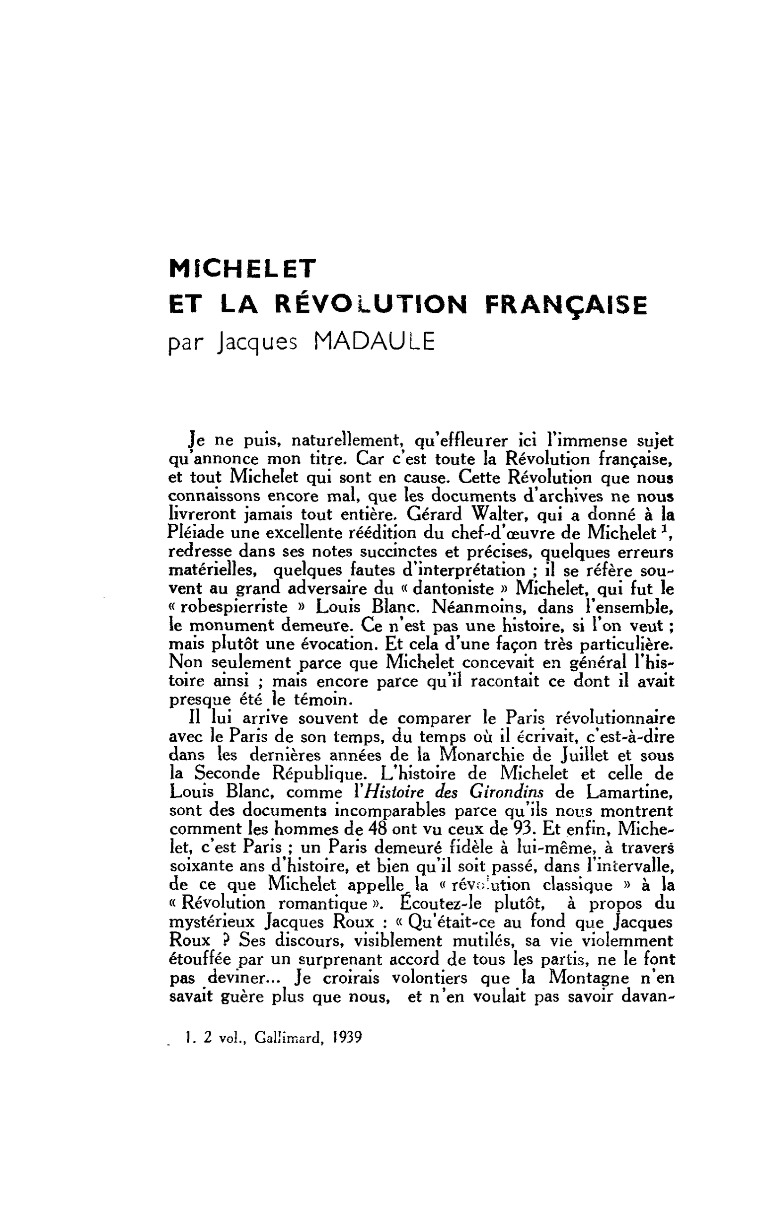 MICHELET ET LA RÉVOLUTION FRANÇAISE