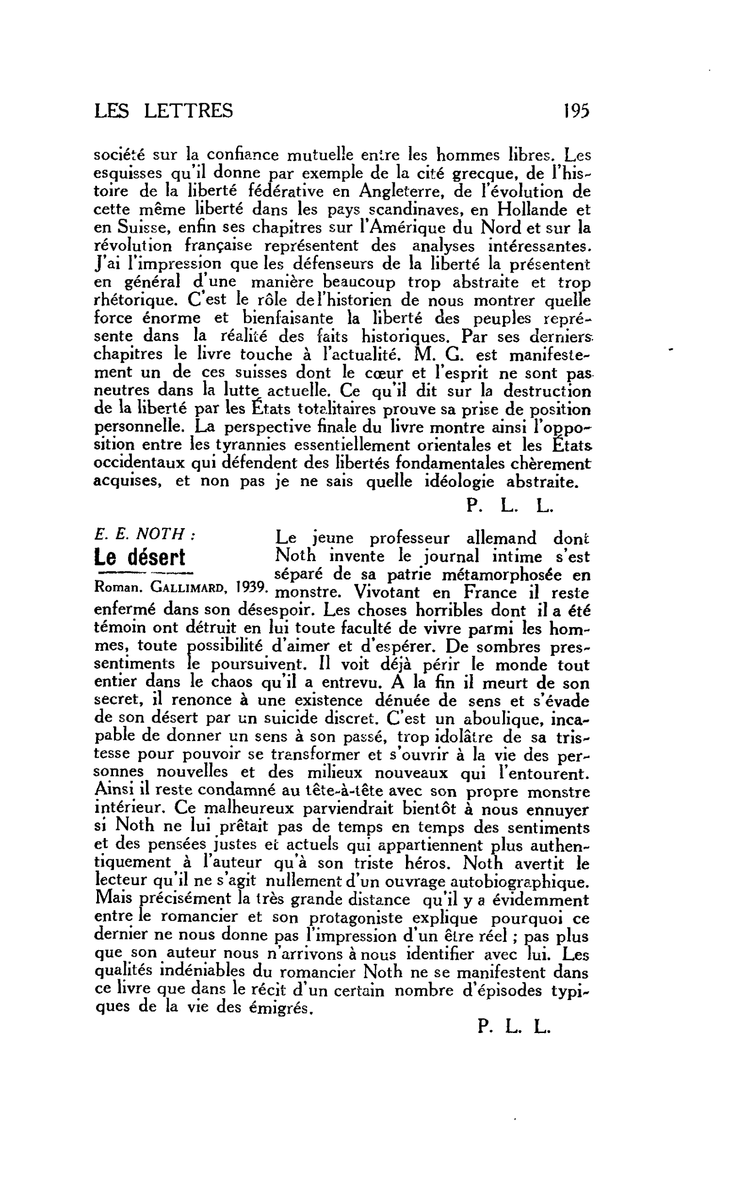 LES LETTRES. E. E. NOTH : Le désert