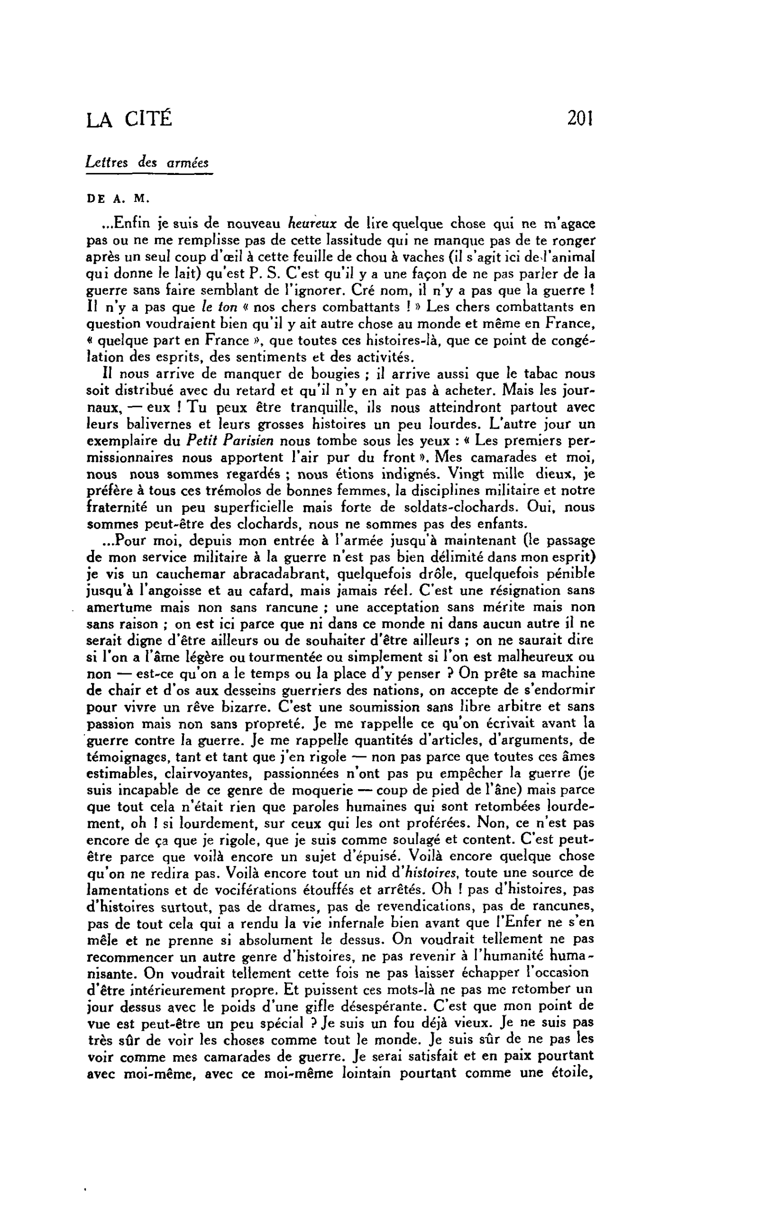 LA CITE : Lettres des armées