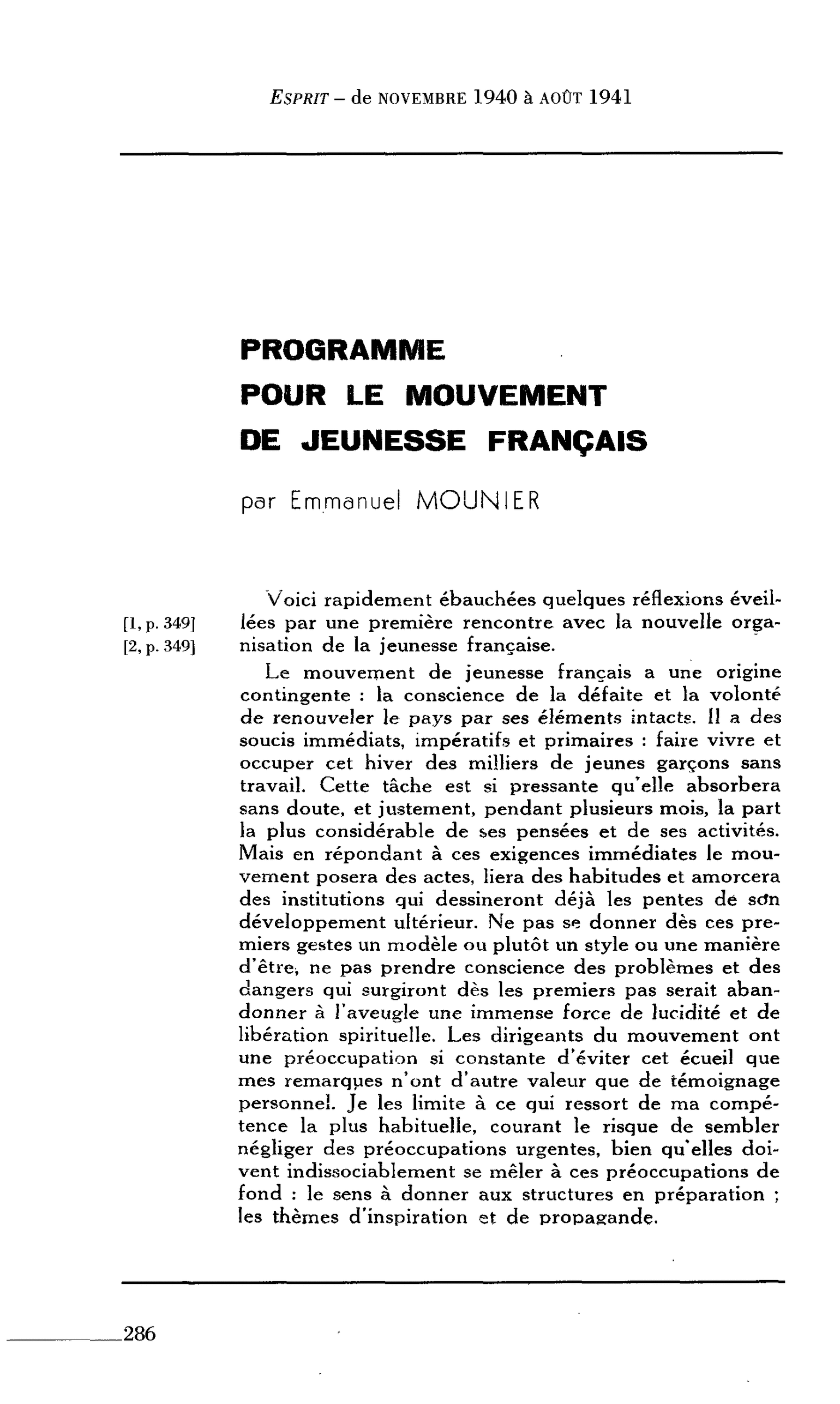 PROGRAMME POUR LE MOUVEMENT DE JEUNESSE FRANÇAIS