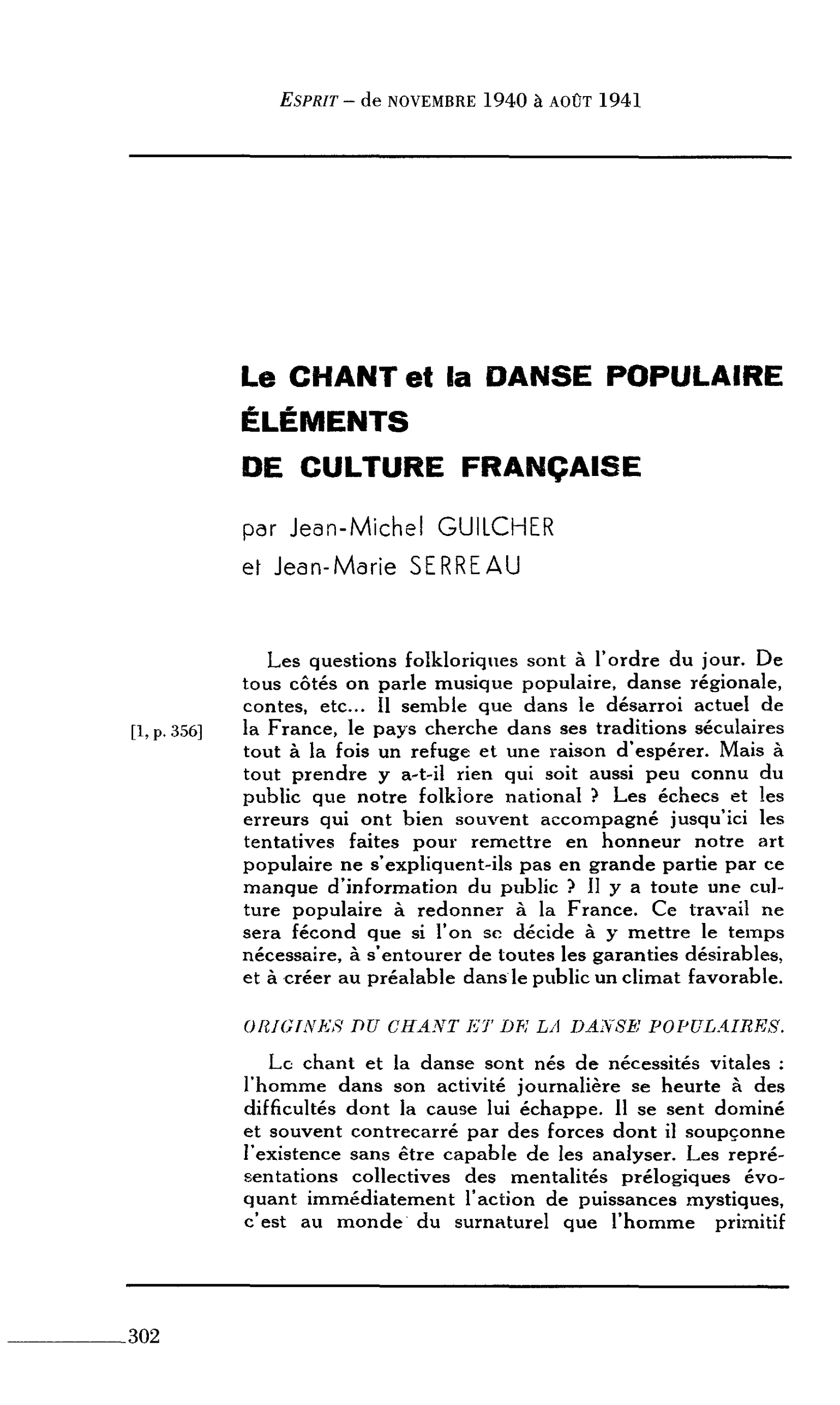 Le CHANT et la DANSE POPULAIRE ÉLÉMENTS DE CULTURE FRANÇAISE