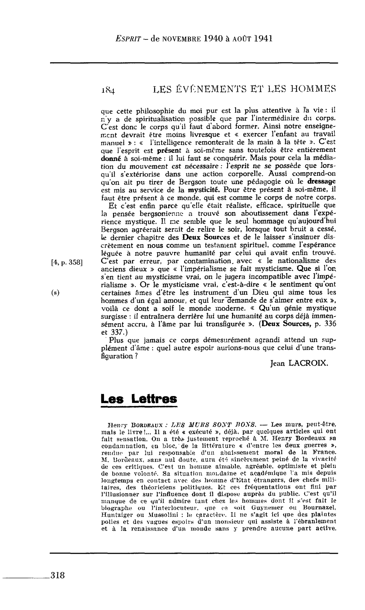 Les Lettres. Henry BORDEAUX : LES MURS SONT BONS