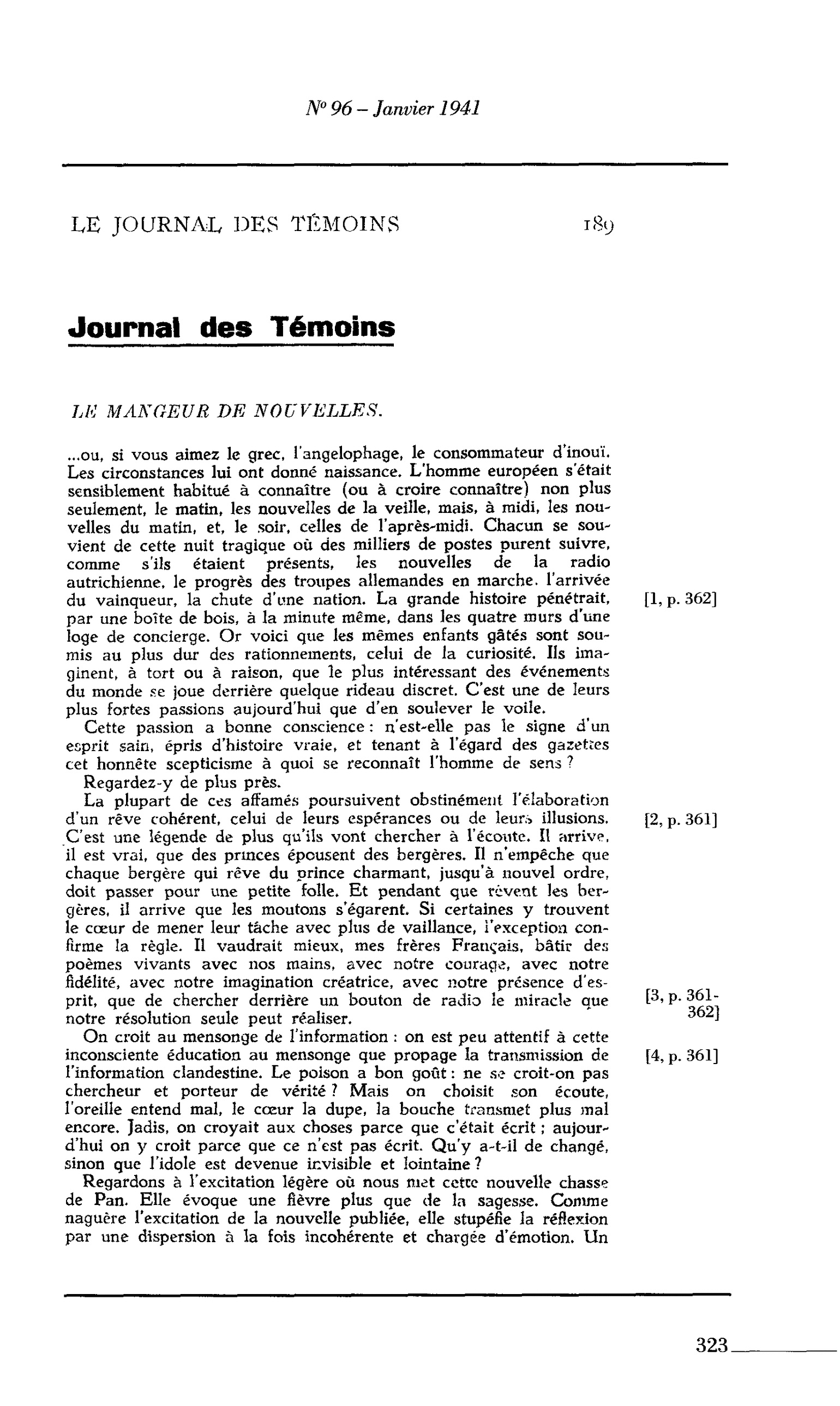 Journal des Témoins : LE MANGEUR DE NOUVELLES