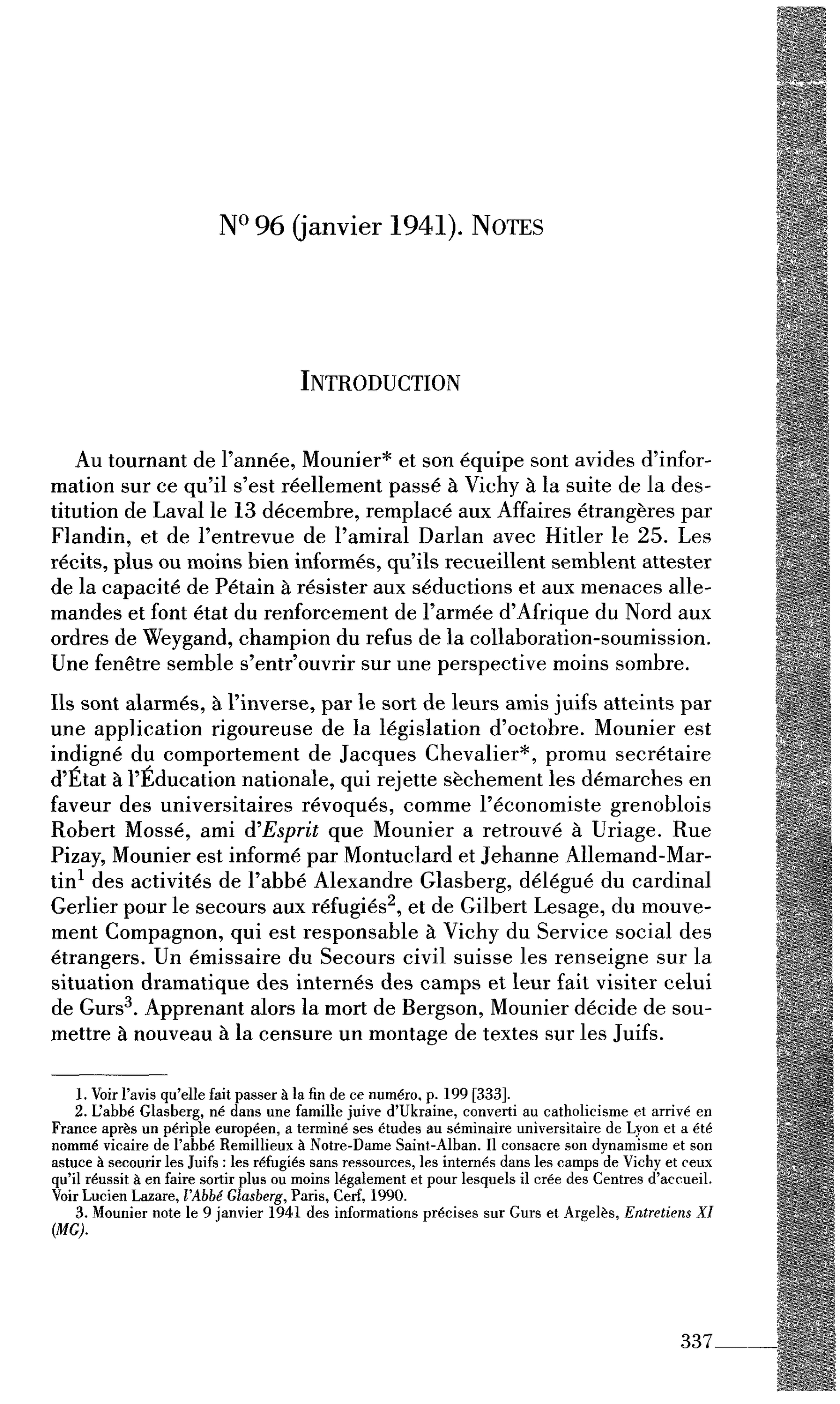 N° 96 (janvier 1941). NOTES Introduction