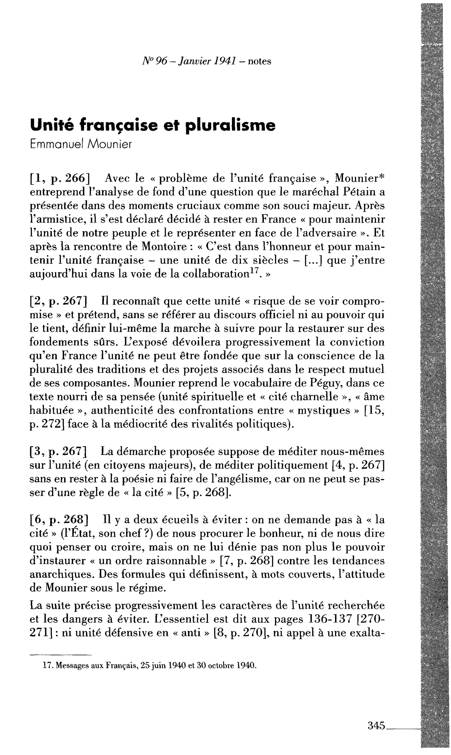Unité française et pluralisme (par Mounier Emmanuel)