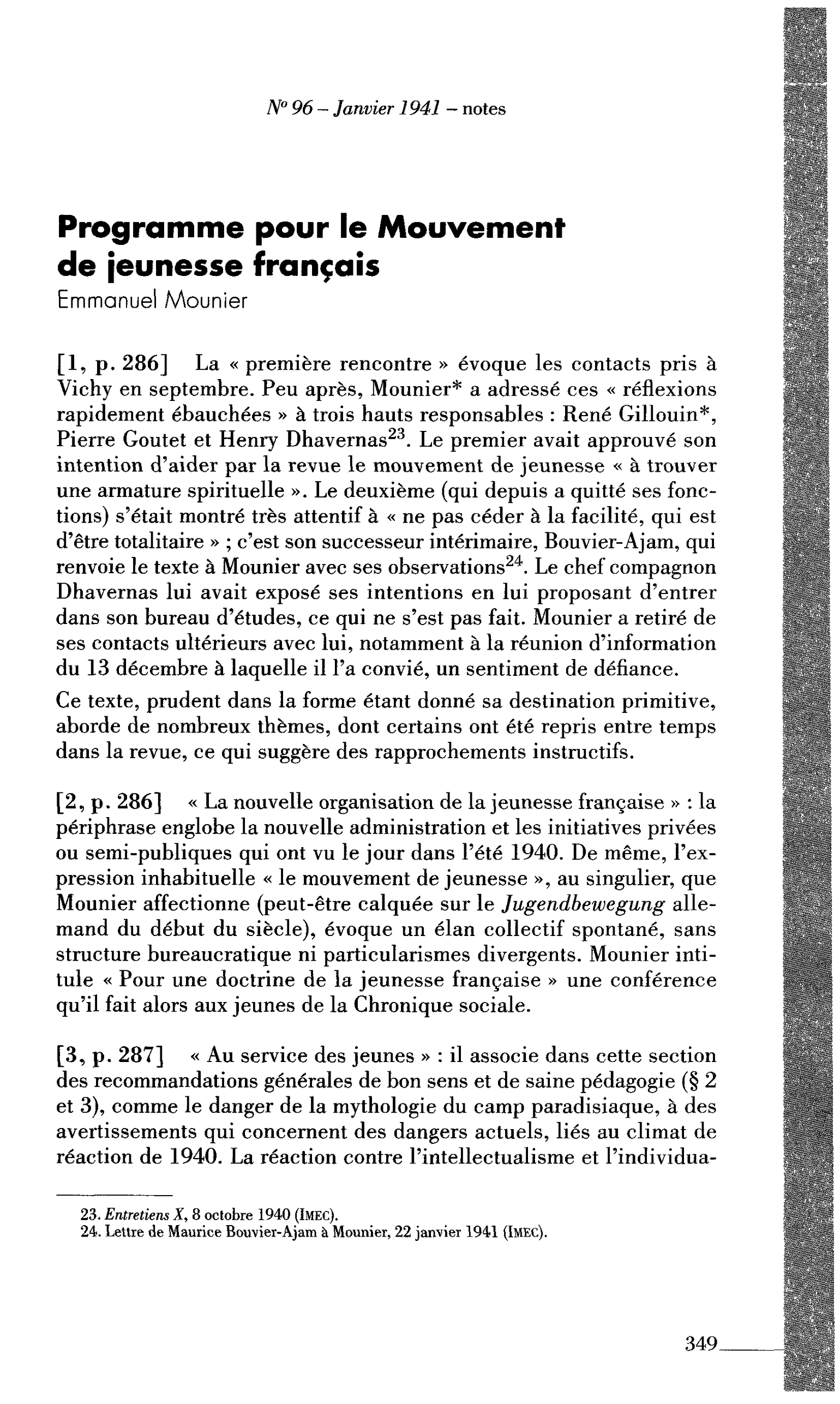 Programme pour le Mouvement de jeunesse français (par Mounier Emmanuel)