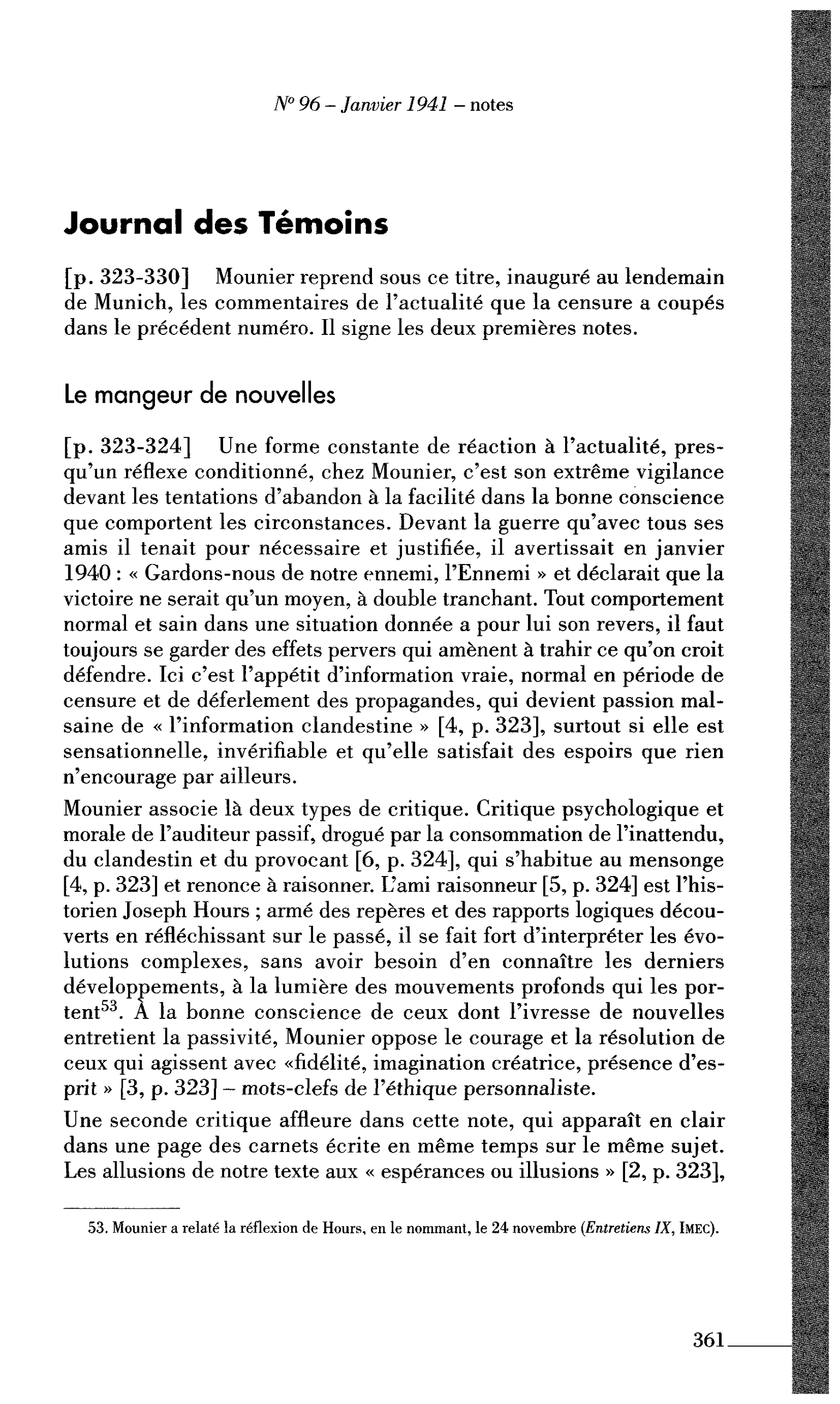 Journal des Témoins : Le mangeur de nouvelles