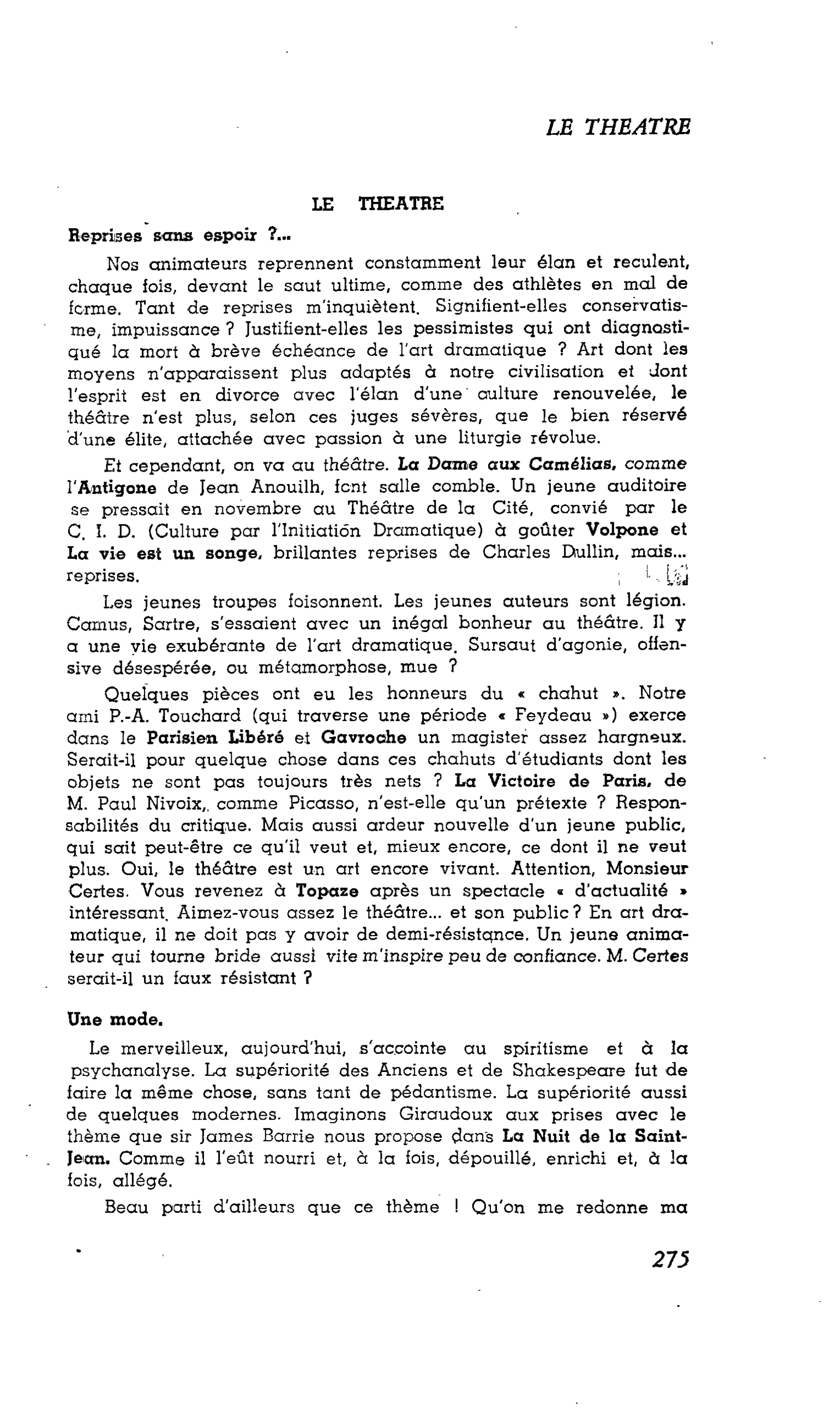 Les Lettres : LE THEATRE