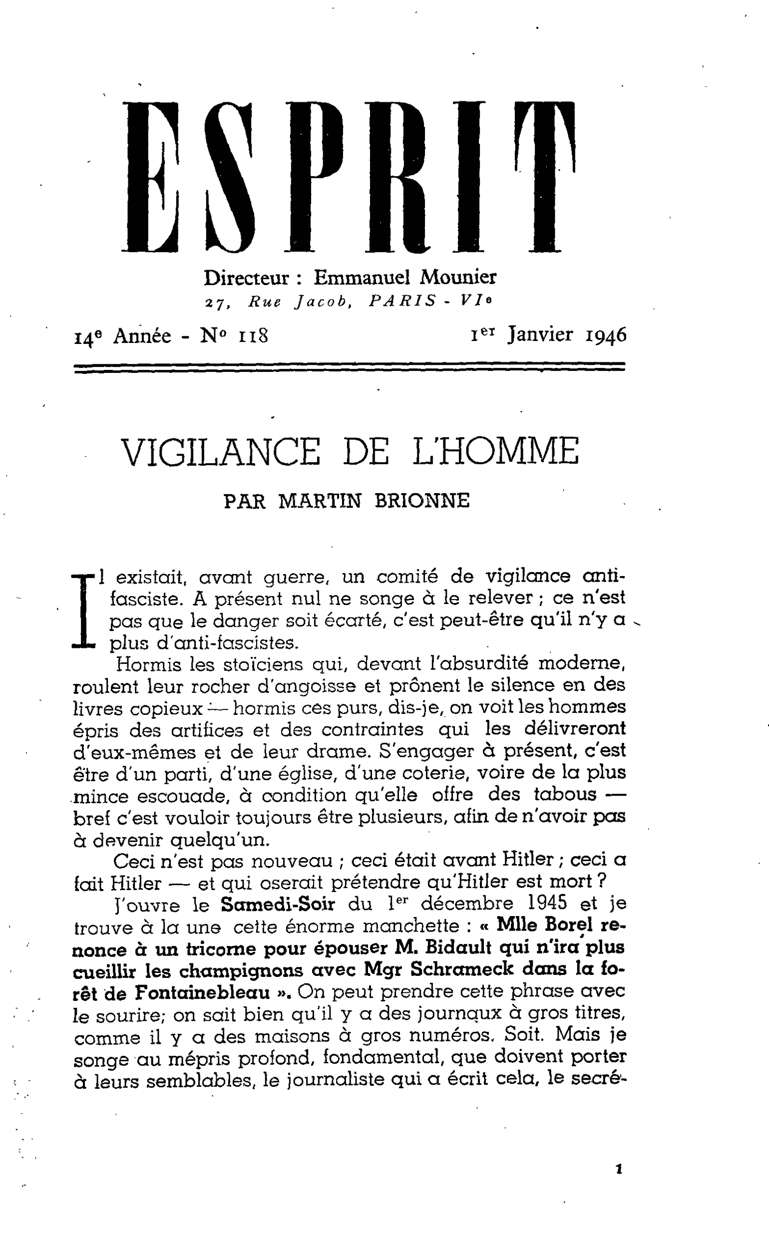 VIGILANCE DE L’HOMME