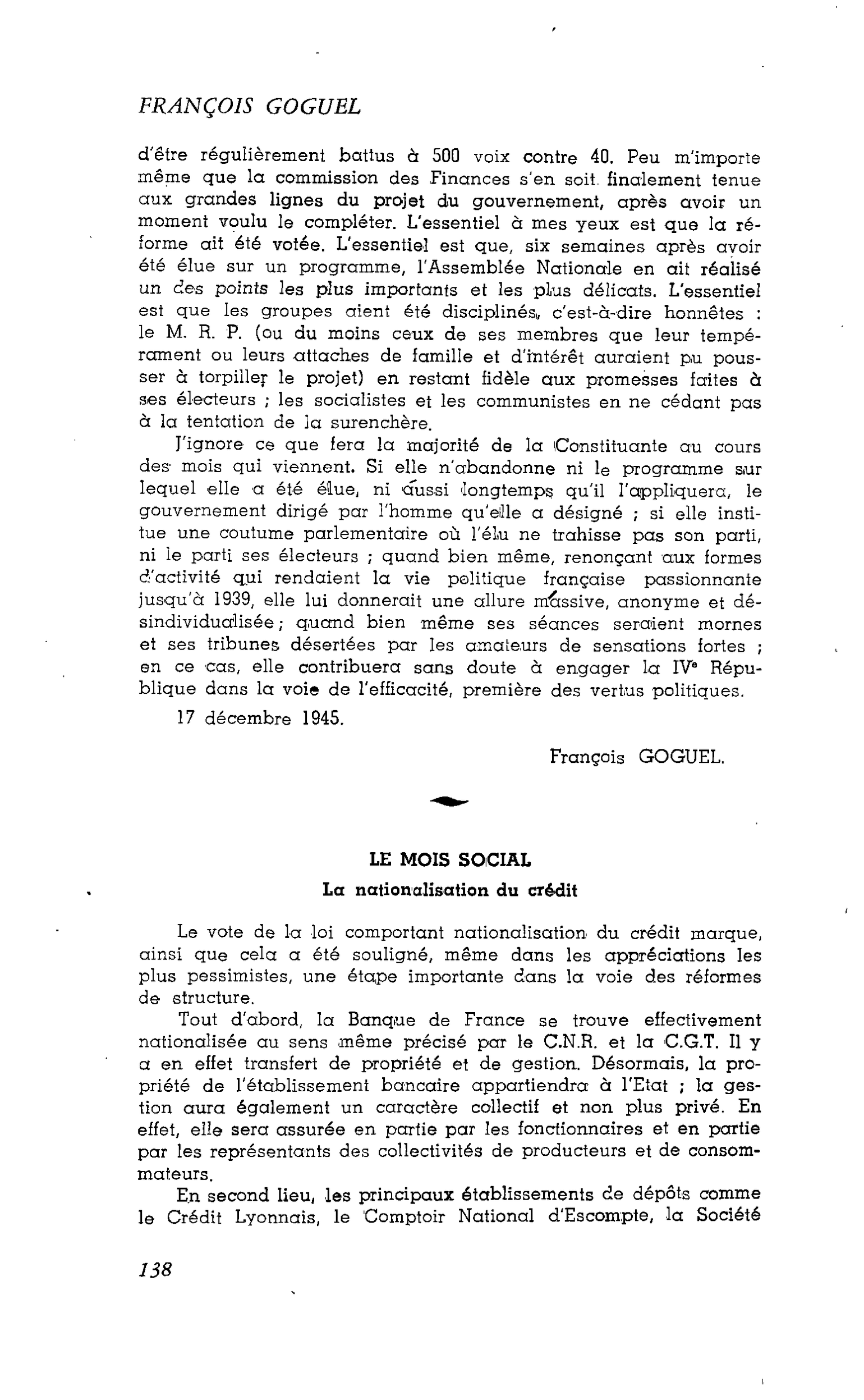 La Cité. LE MOIS SOCIAL : La nationalisation du crédit