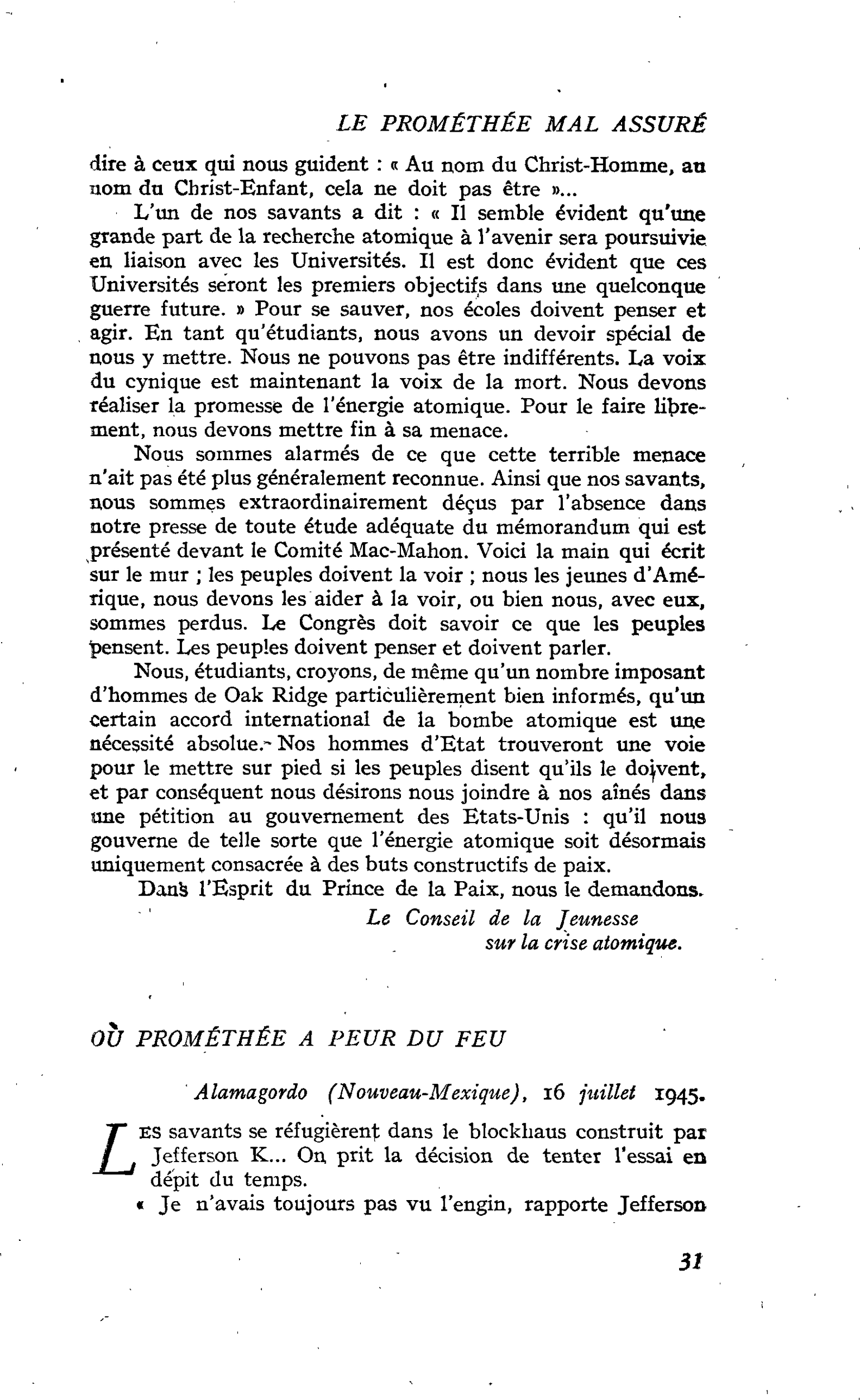 OÙ PROMÉTHÉE A PEUR DU FEU