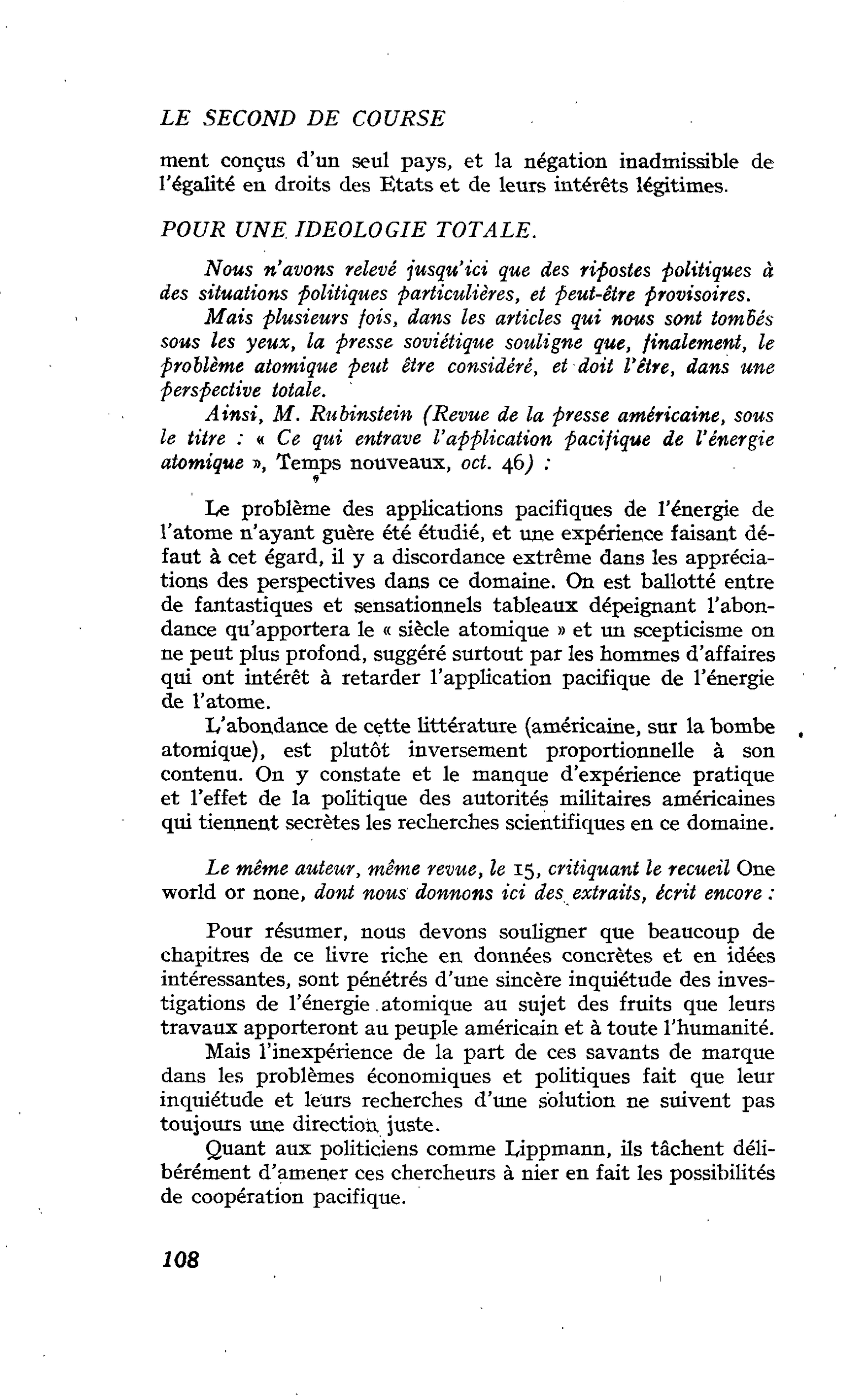 POUR UNE IDEOLOGIE TOTALE