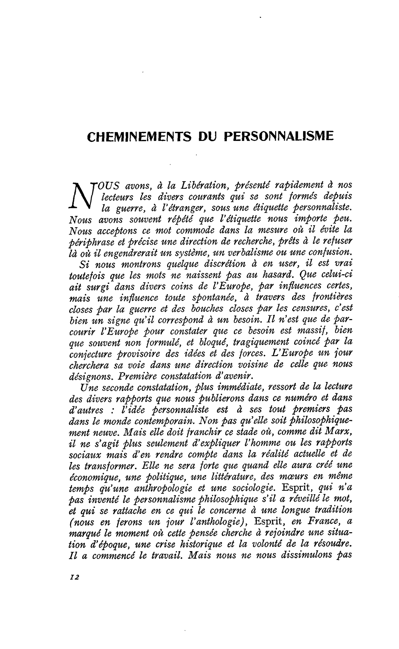 CHEMINEMENTS DU PERSONNALISME