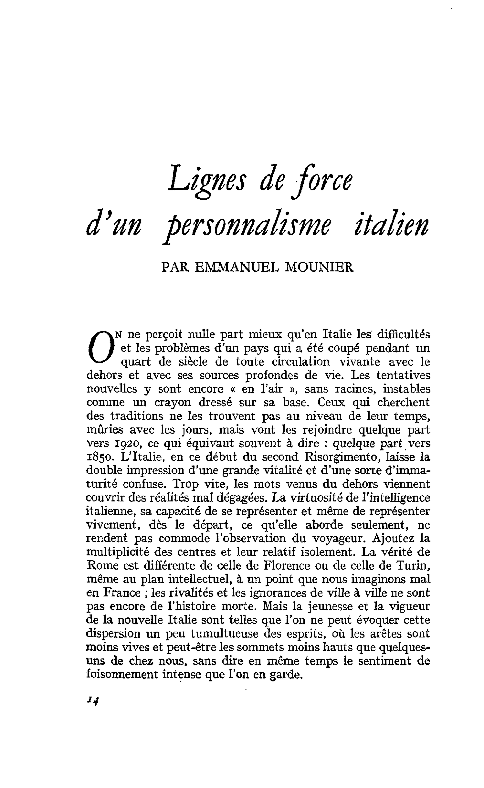 Lignes de force d’un personnalisme italien