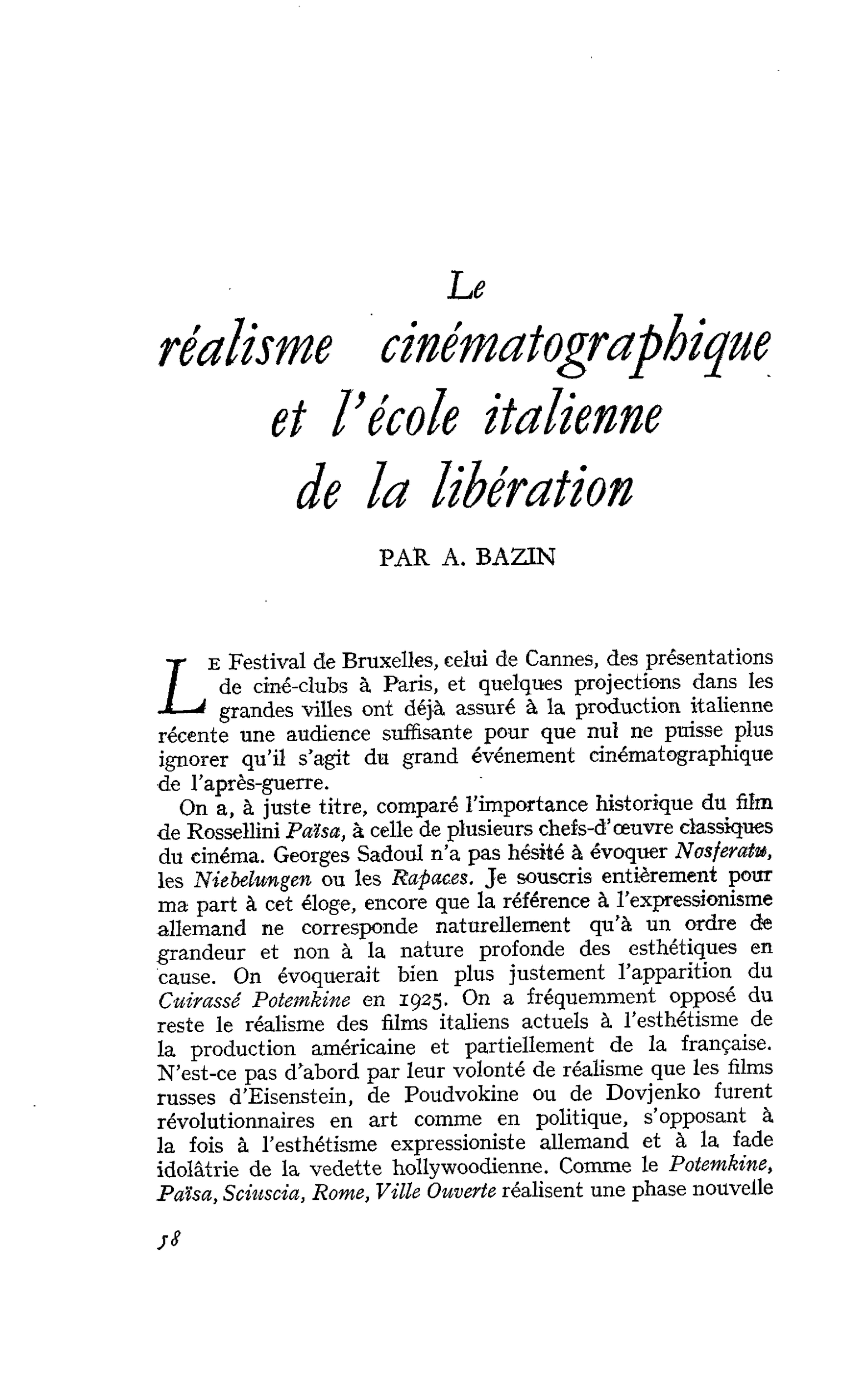 Le réalisme cinématographique et l’école italienne de la libération