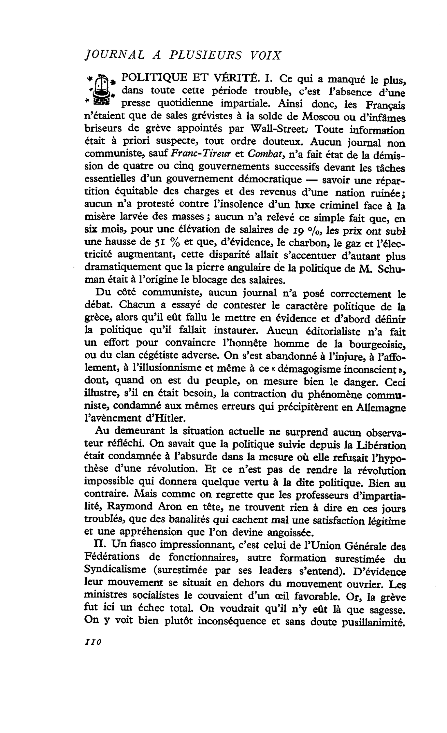 POLITIQUE ET VÉRITÉ
