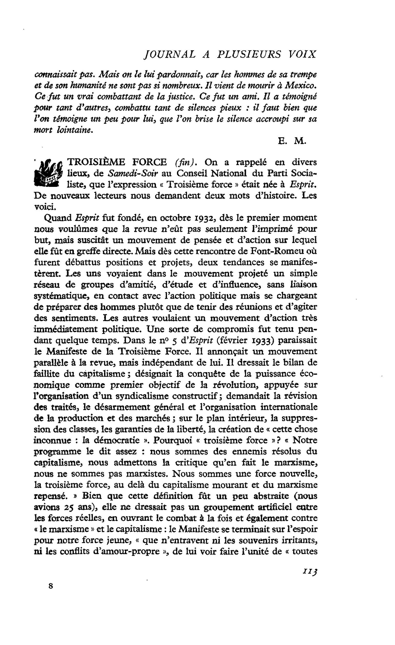 TROISIÈME FORCE (fin)
