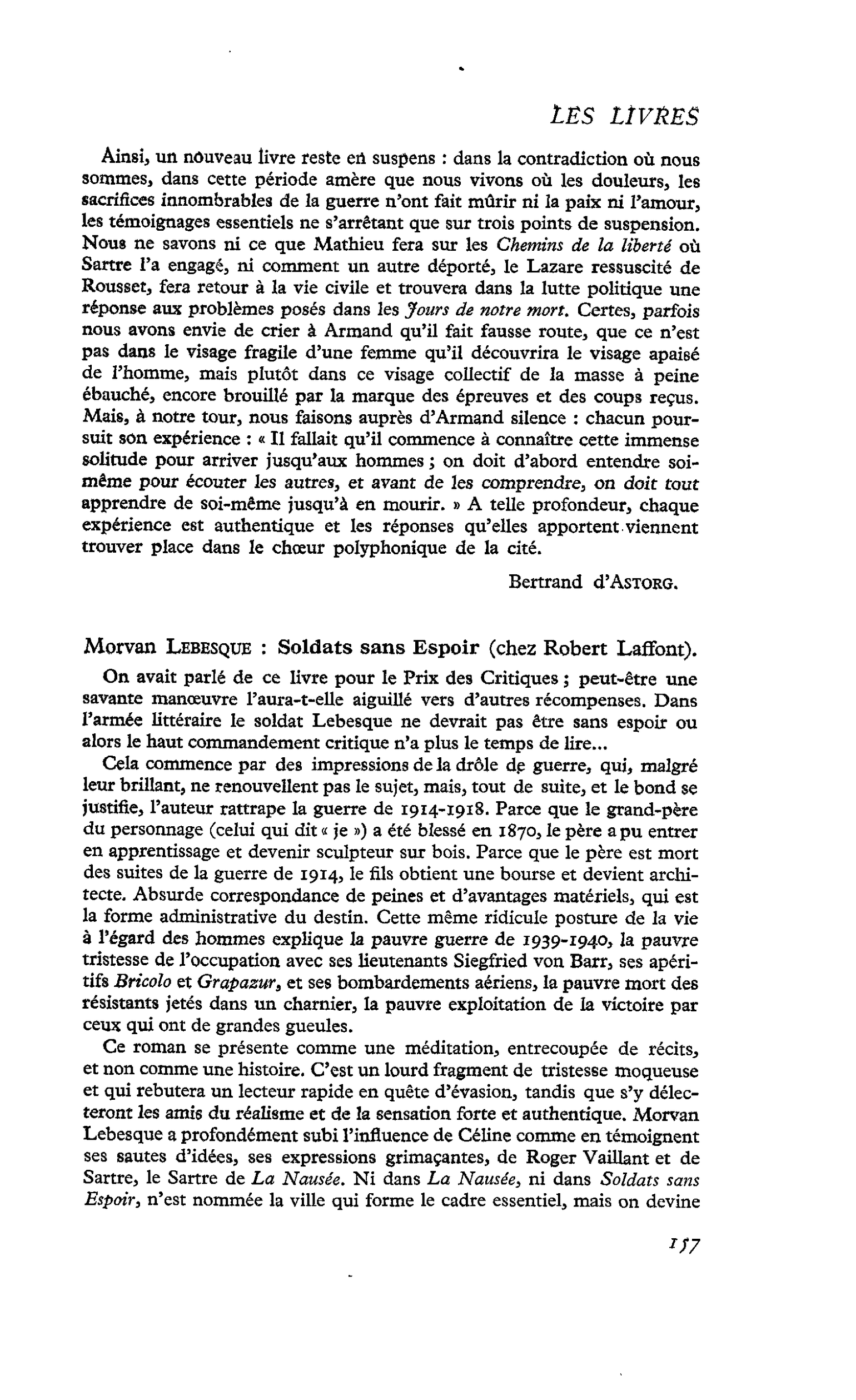 Morvan Lebesque : Soldats sans Espoir