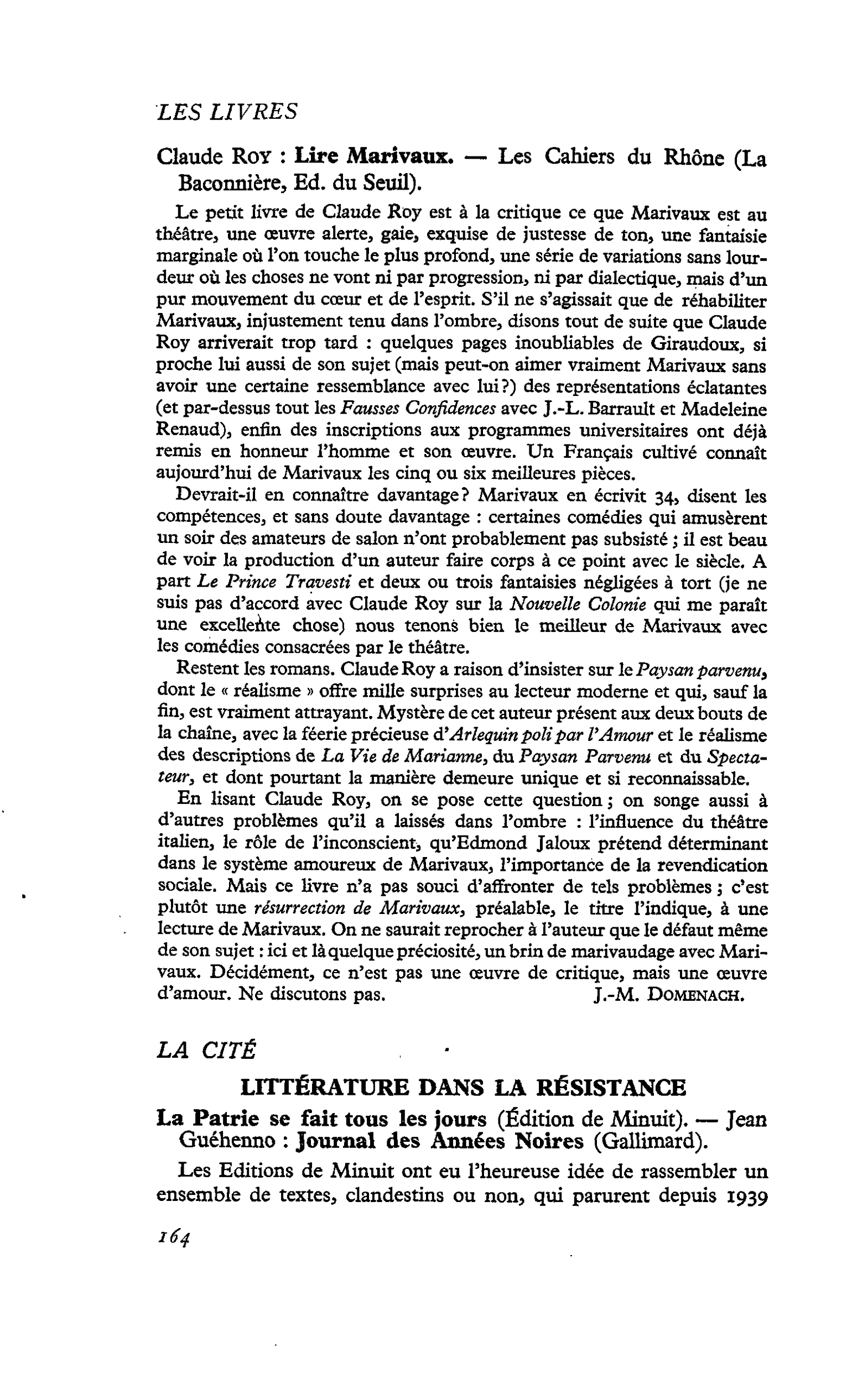 Claude Roy : Lire Marivaux. Les Cahiers du Rhône