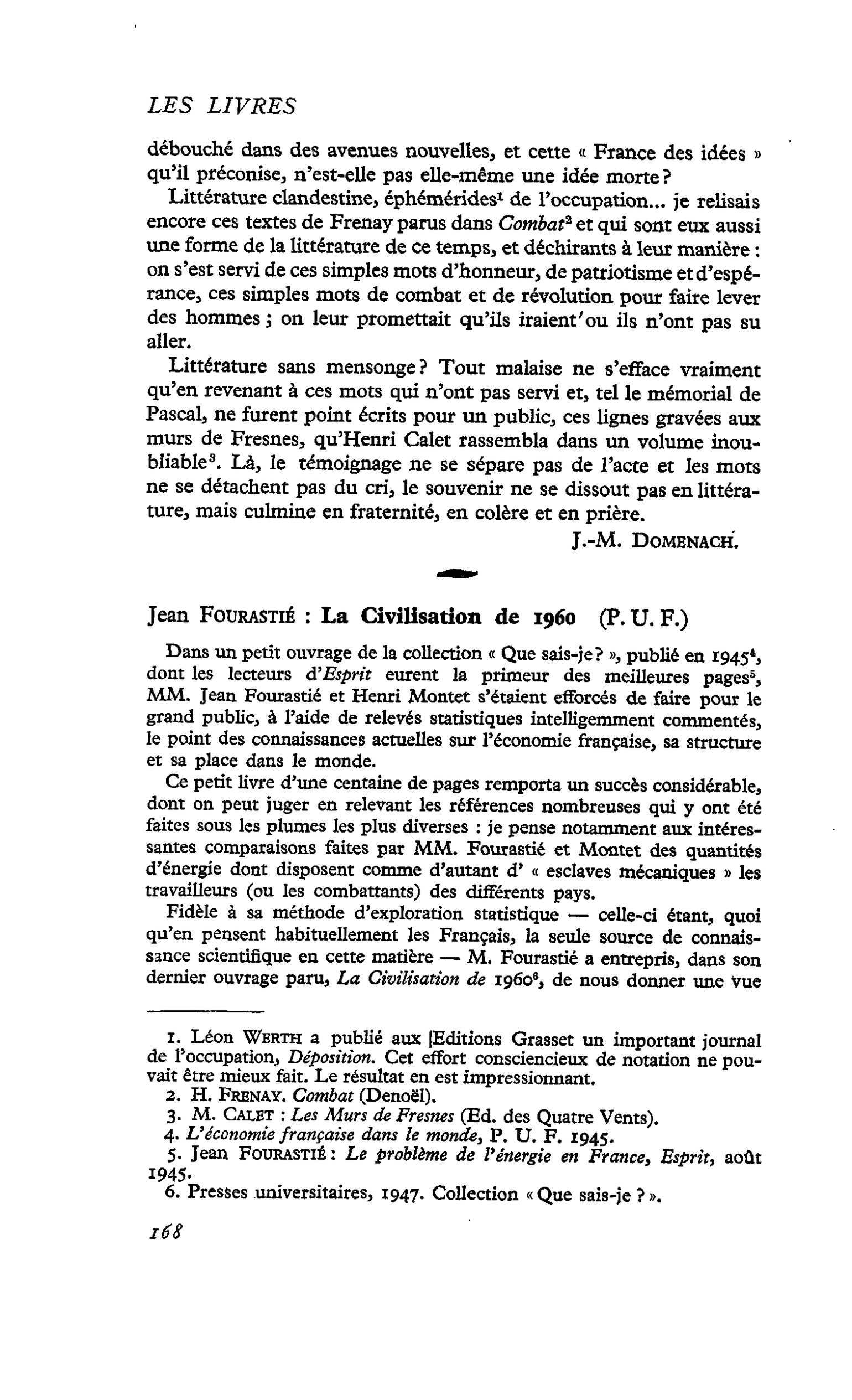 LITTÉRATURE DANS LA RÉSISTANCE. Jean Fourastié : La Civilisation de 1960