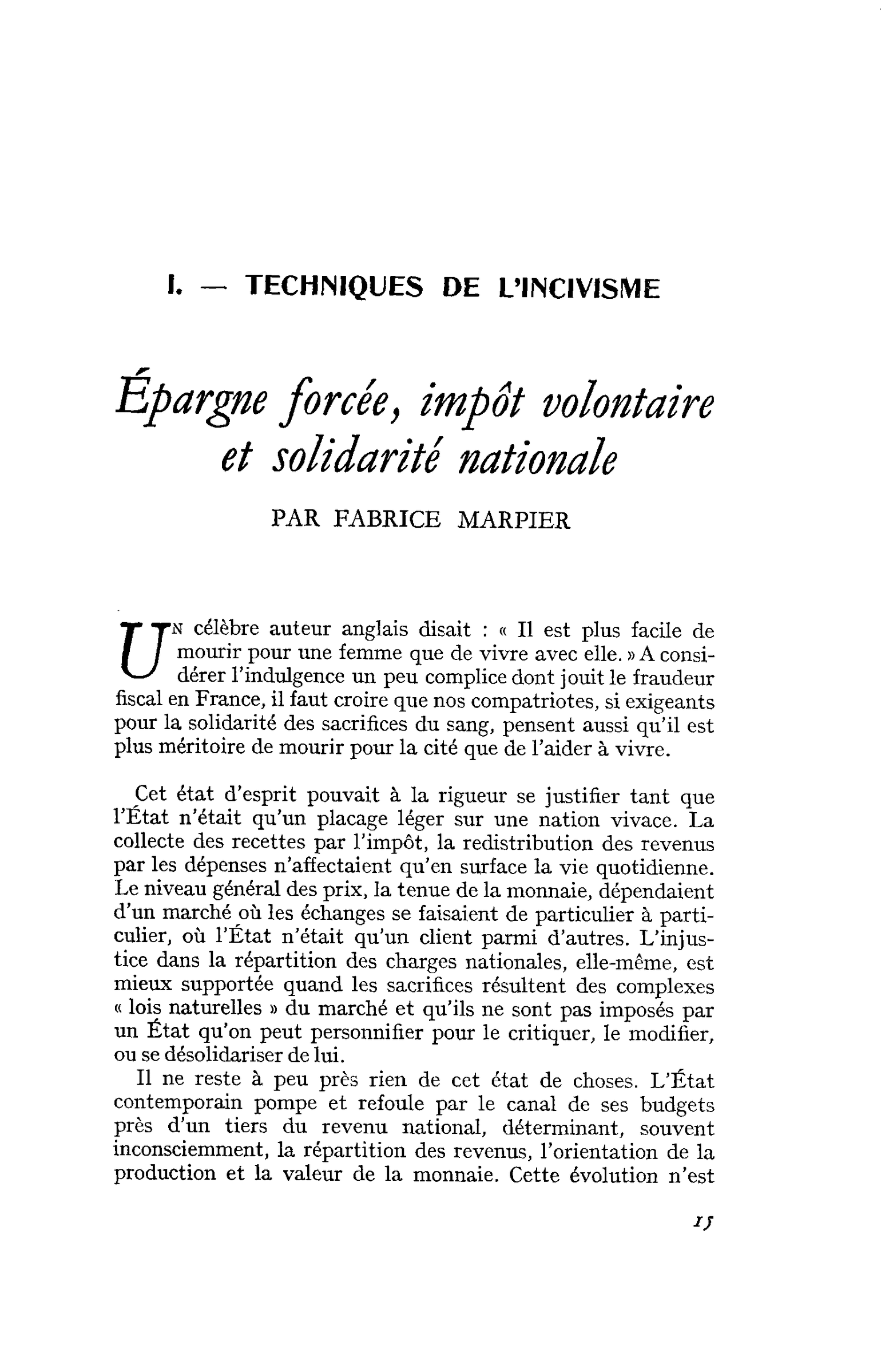 Epargne forcée, impôt volontaire et solidarité nationale