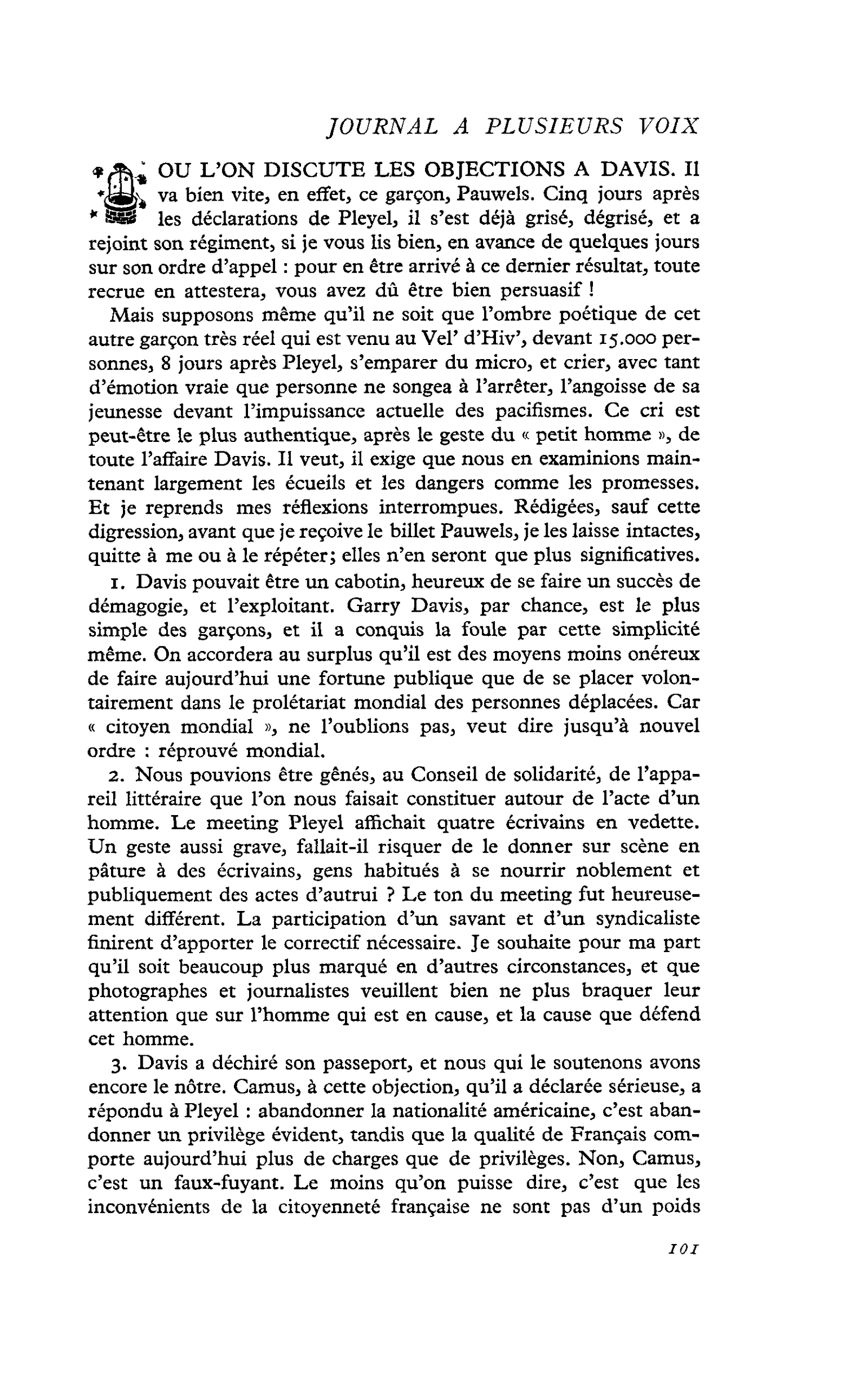 OU L’ON DISCUTE LES OBJECTIONS A DAVIS