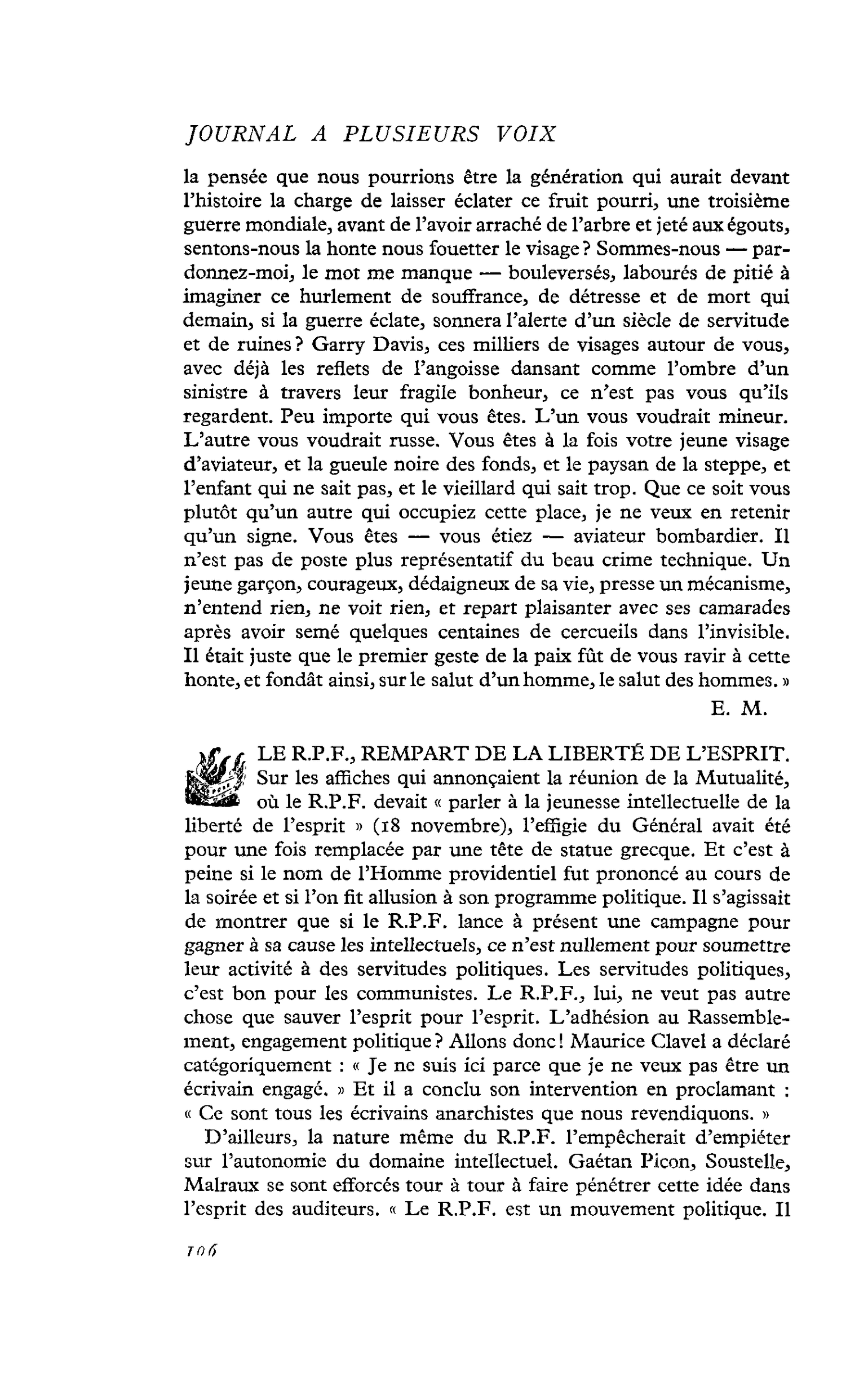 LE R.P.F., REMPART DE LA LIBERTÉ DE L’ESPRIT