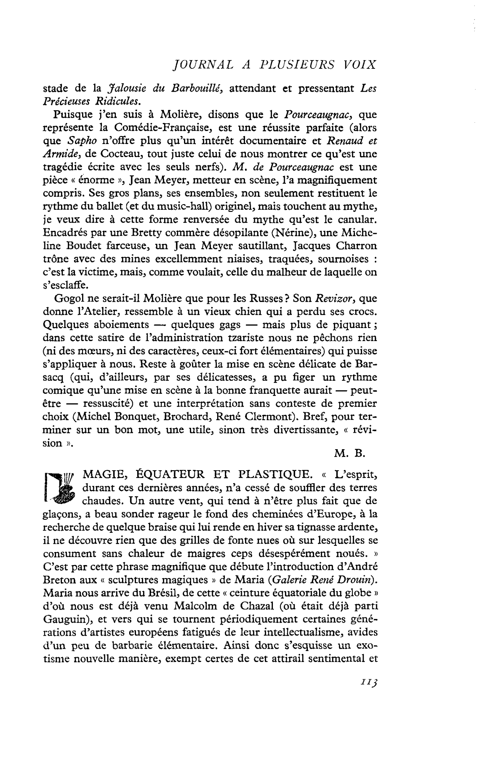 MAGIE, EQUATEUR ET PLASTIQUE
