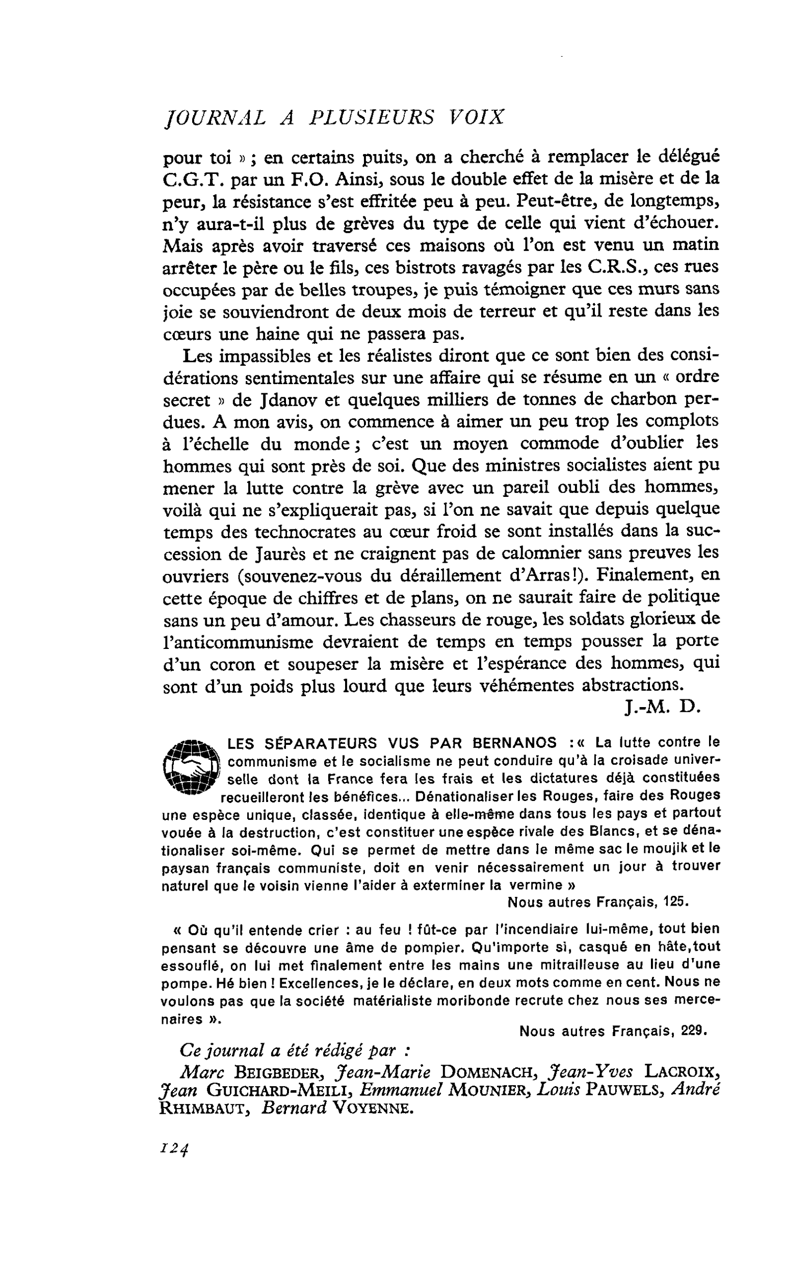 LES SÉPARATEURS VUS PAR BERNANOS