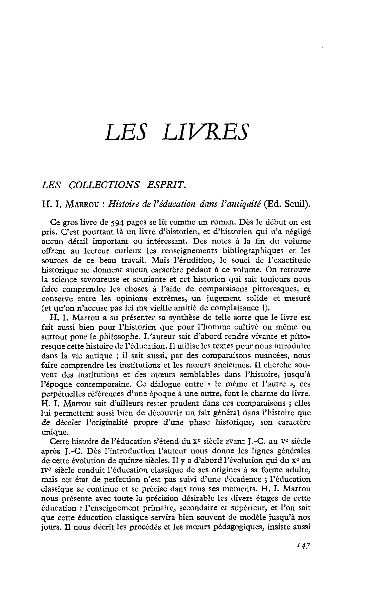 H. I. Marrou : Histoire de l’éducation dans l’antiquité