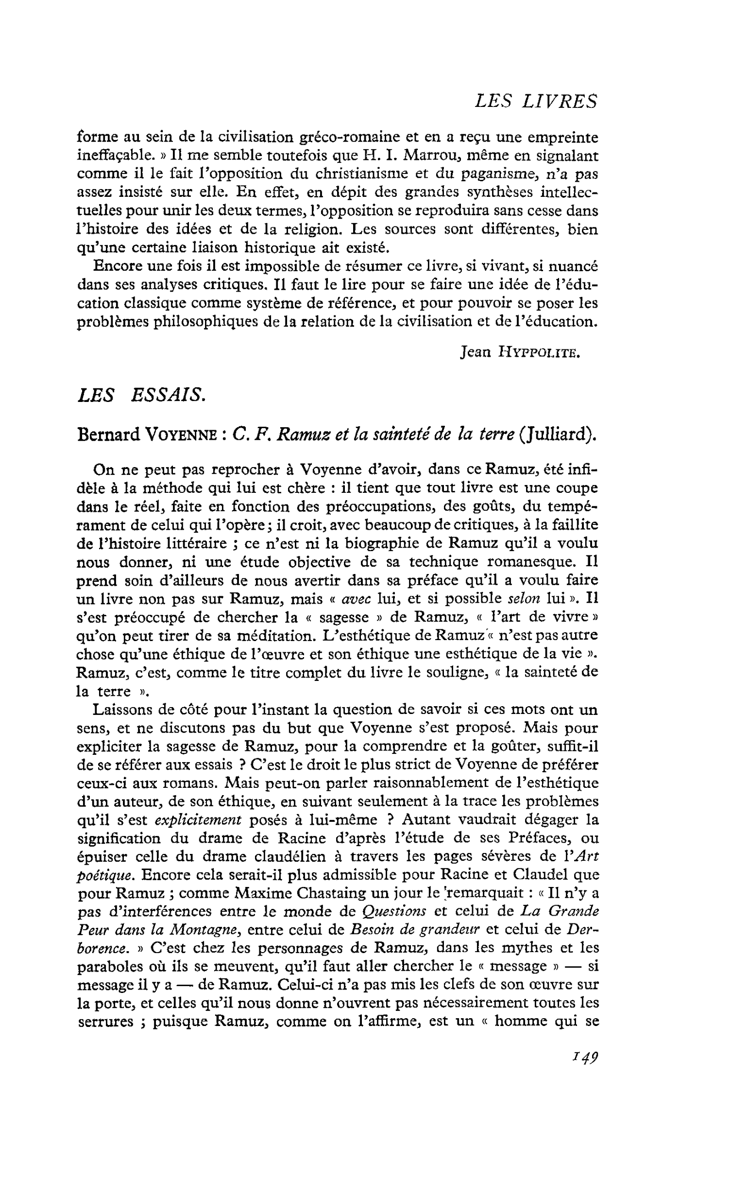 Bernard Voyenne : C. F. Ramuz et la sainteté de la terre