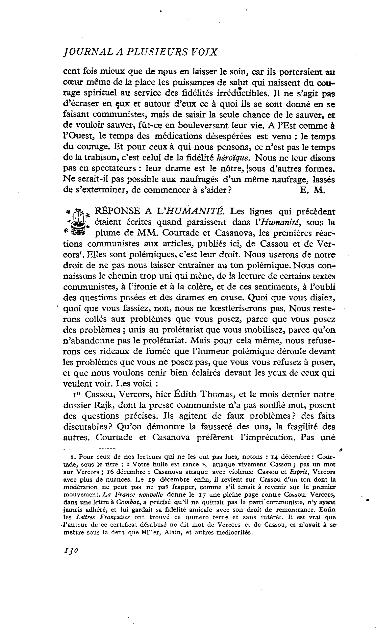 RÉPONSE A L’HUMANITÉ