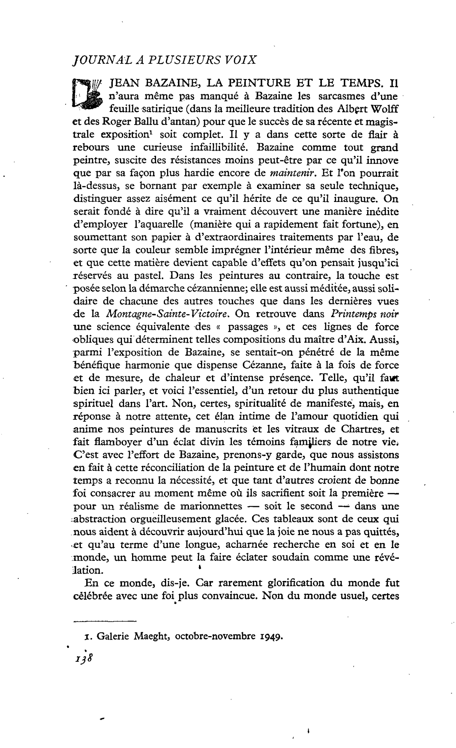 JEAN BAZAINE, LA PEINTURE ET LE TEMPS