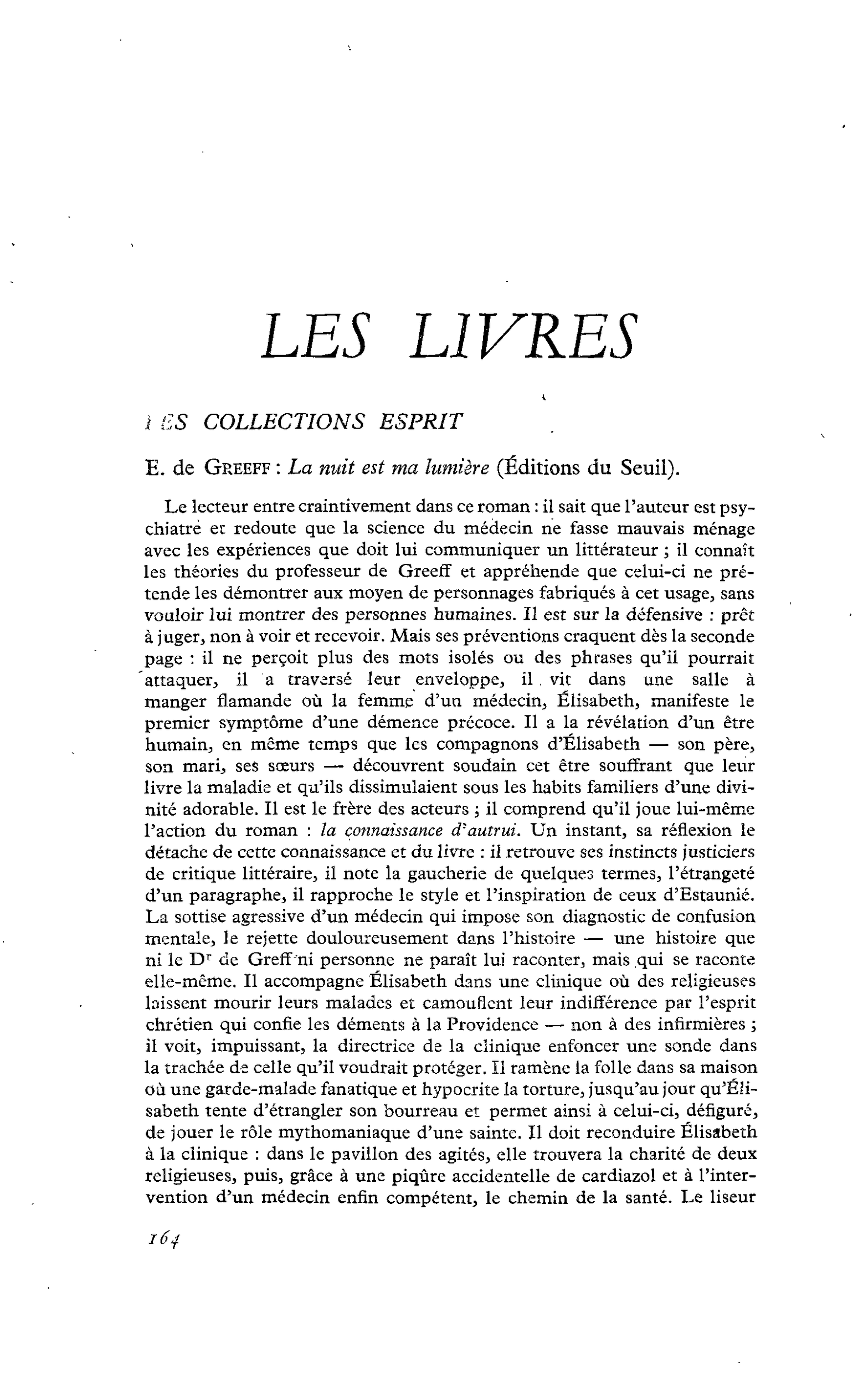 E. de Greeff : La nuit est ma lumière