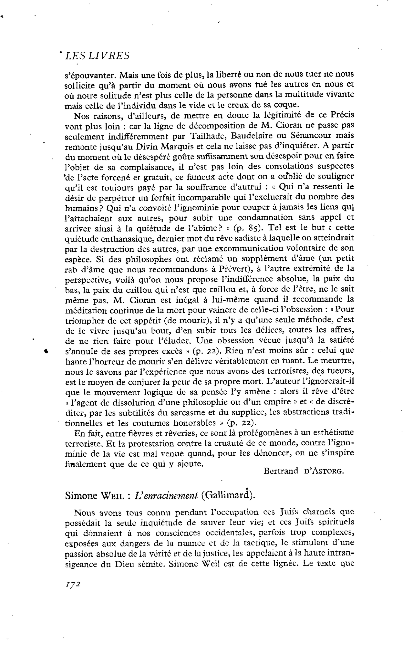 Simone Weil : L’enracinement