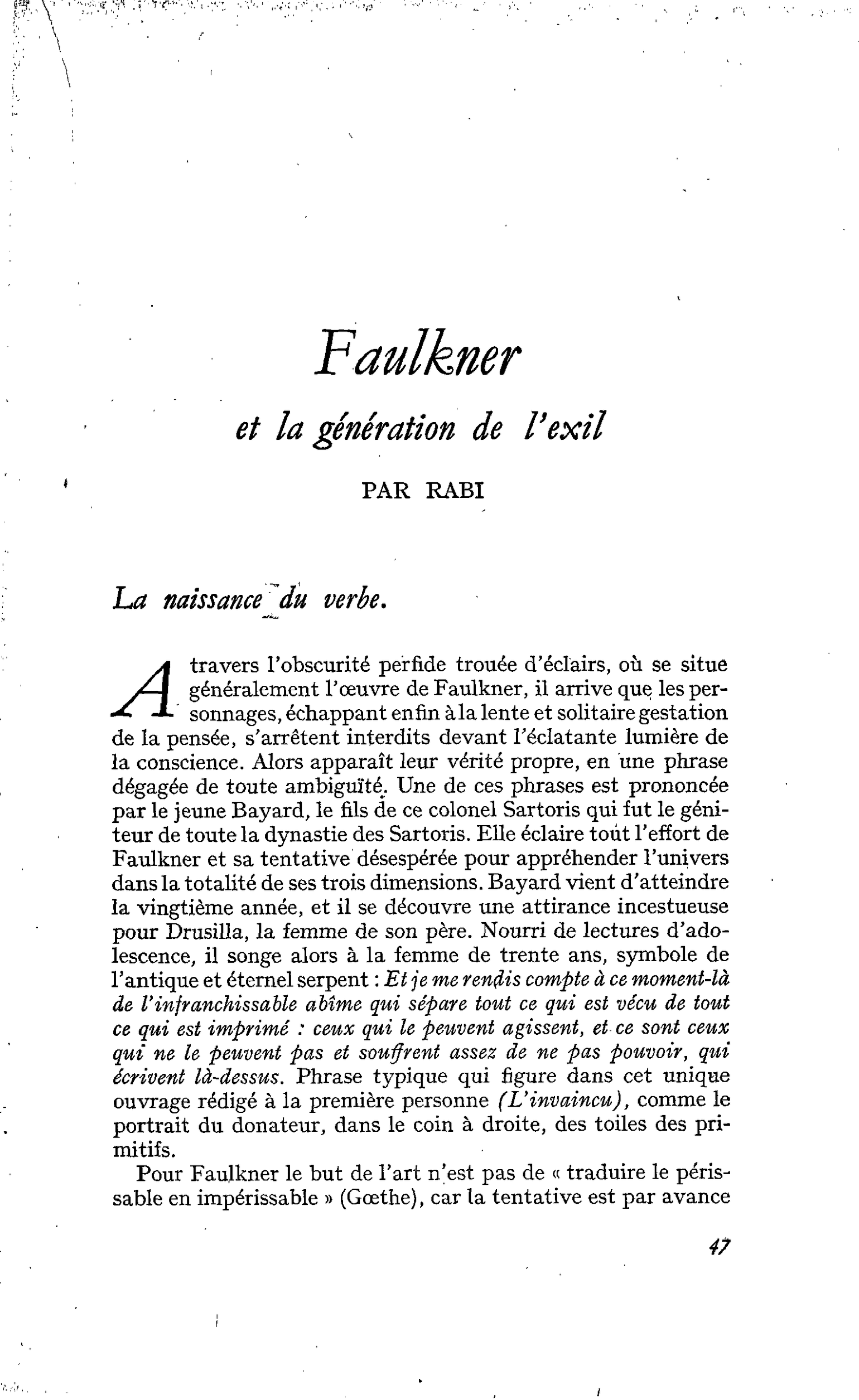 Faulkner et la génération de l’exil