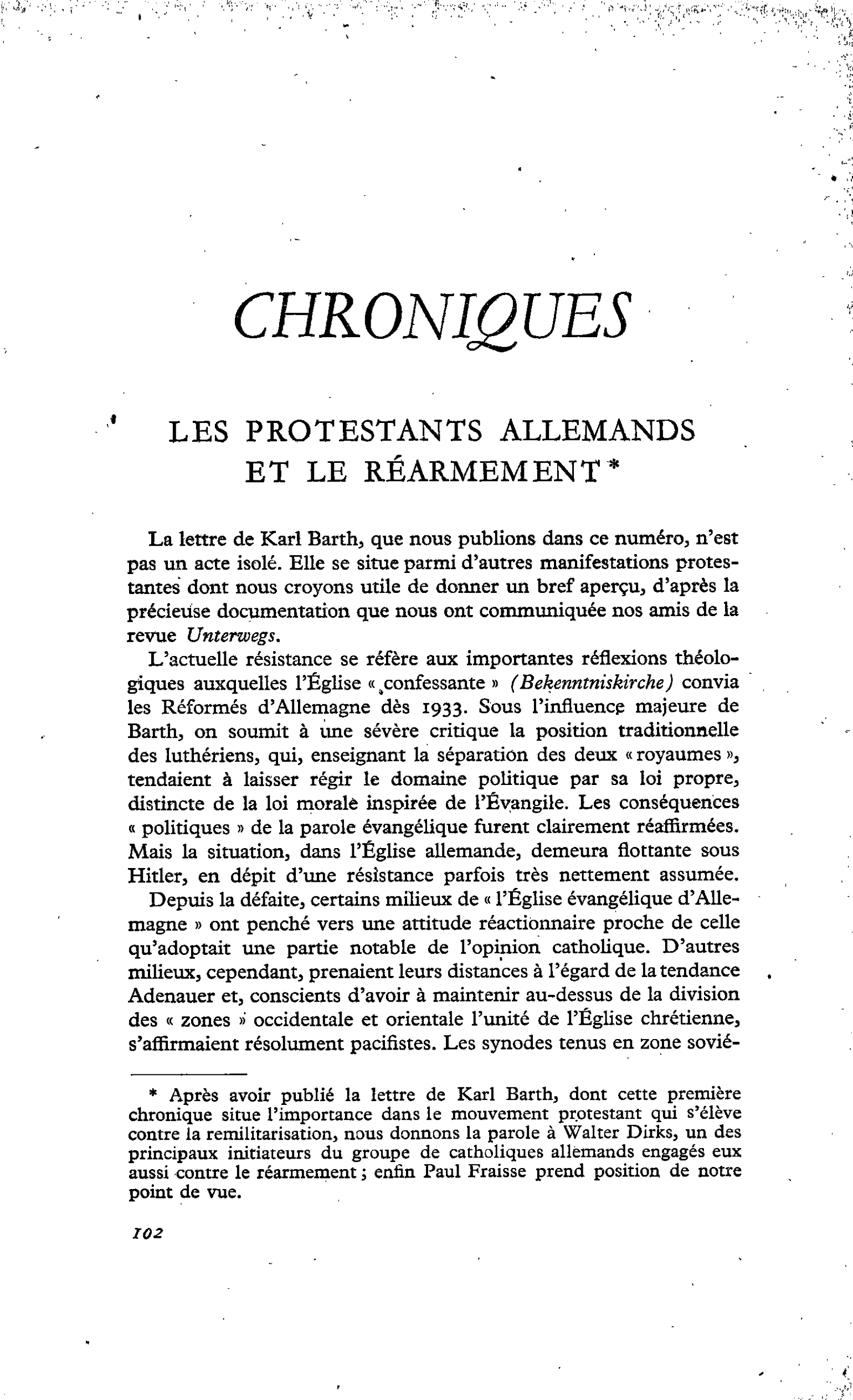 LES PROTESTANTS ALLEMANDS ET LE RÉARMEMENT