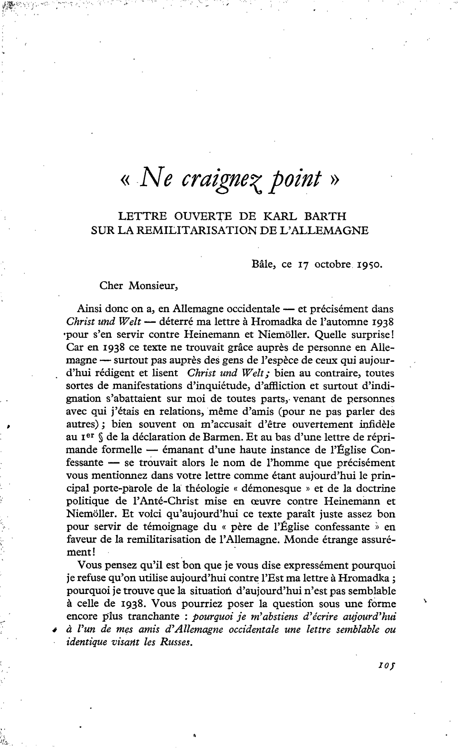 « Ne craignez point »