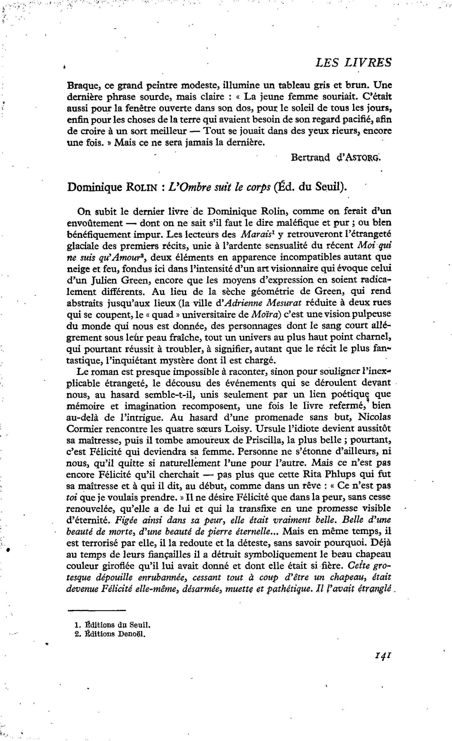 Dominique Rolin : L’Ombre suit le corps