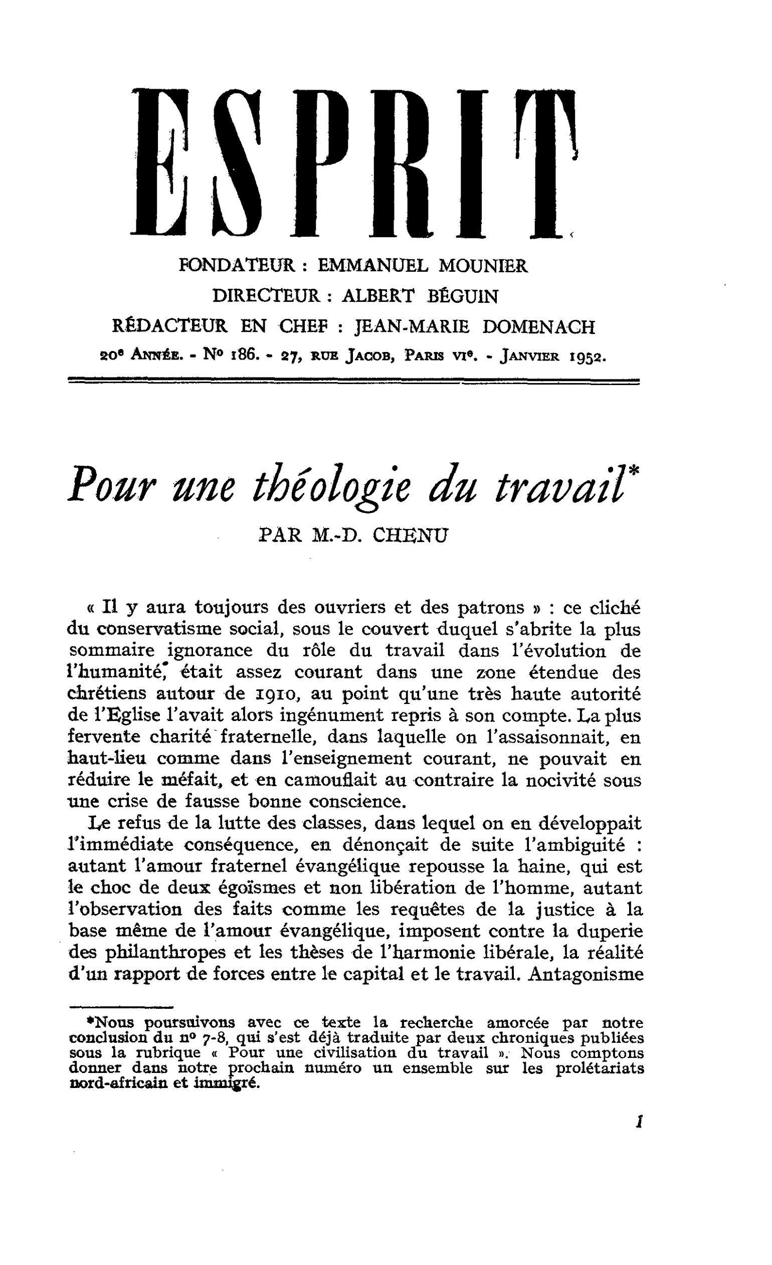 Pour une théologie du travail