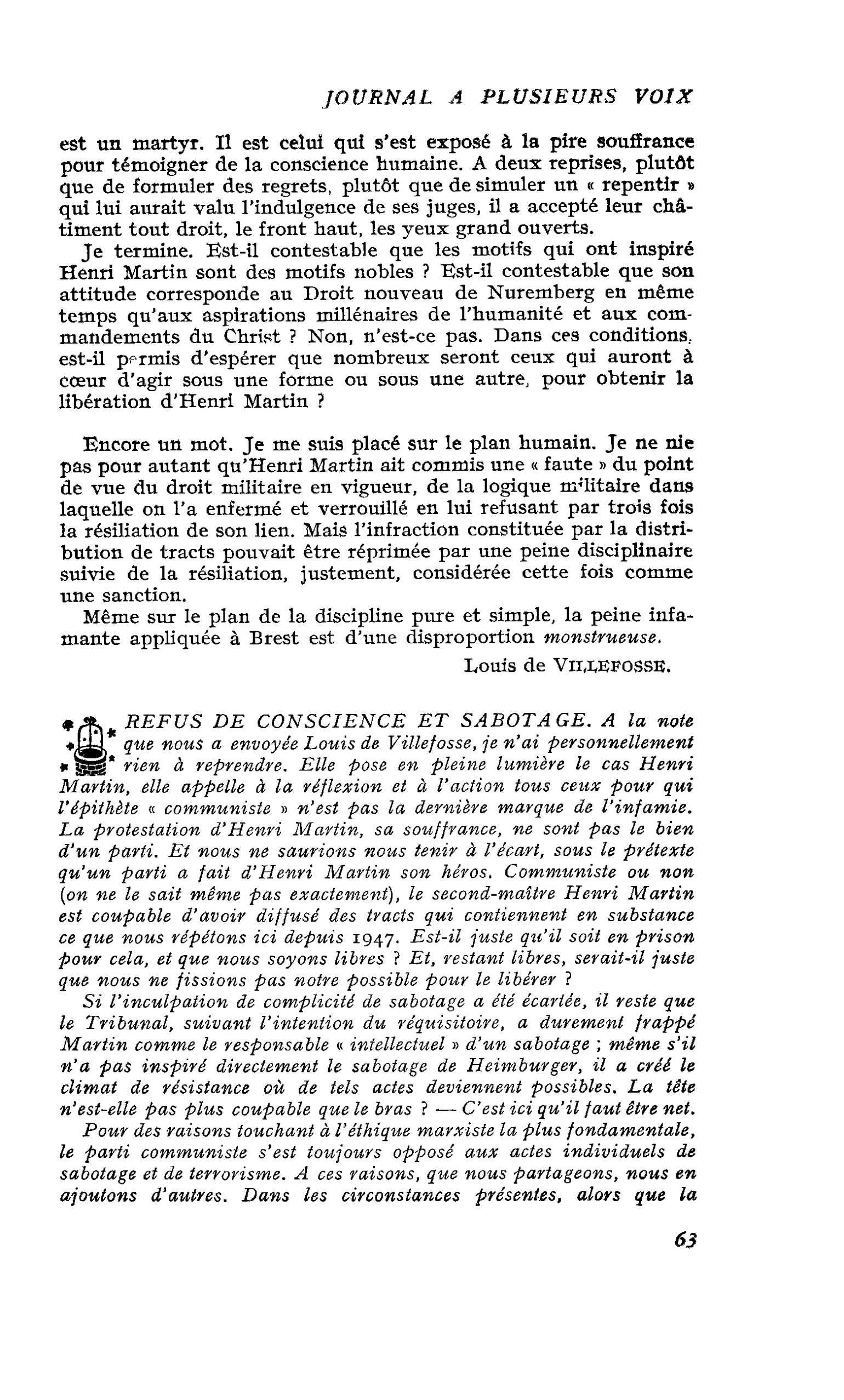 REFUS DE CONSCIENCE ET SABOTAGE