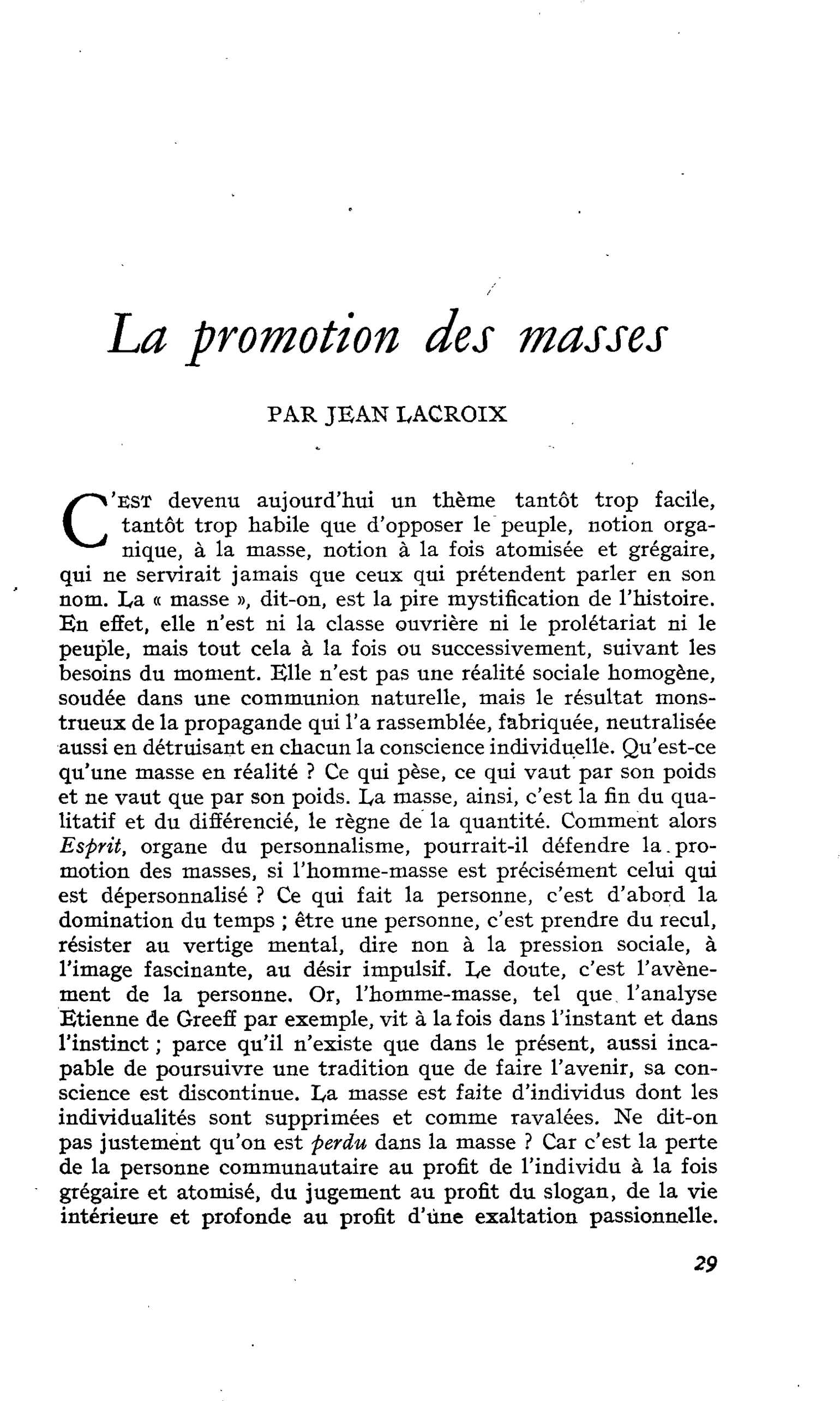 La promotion des masses