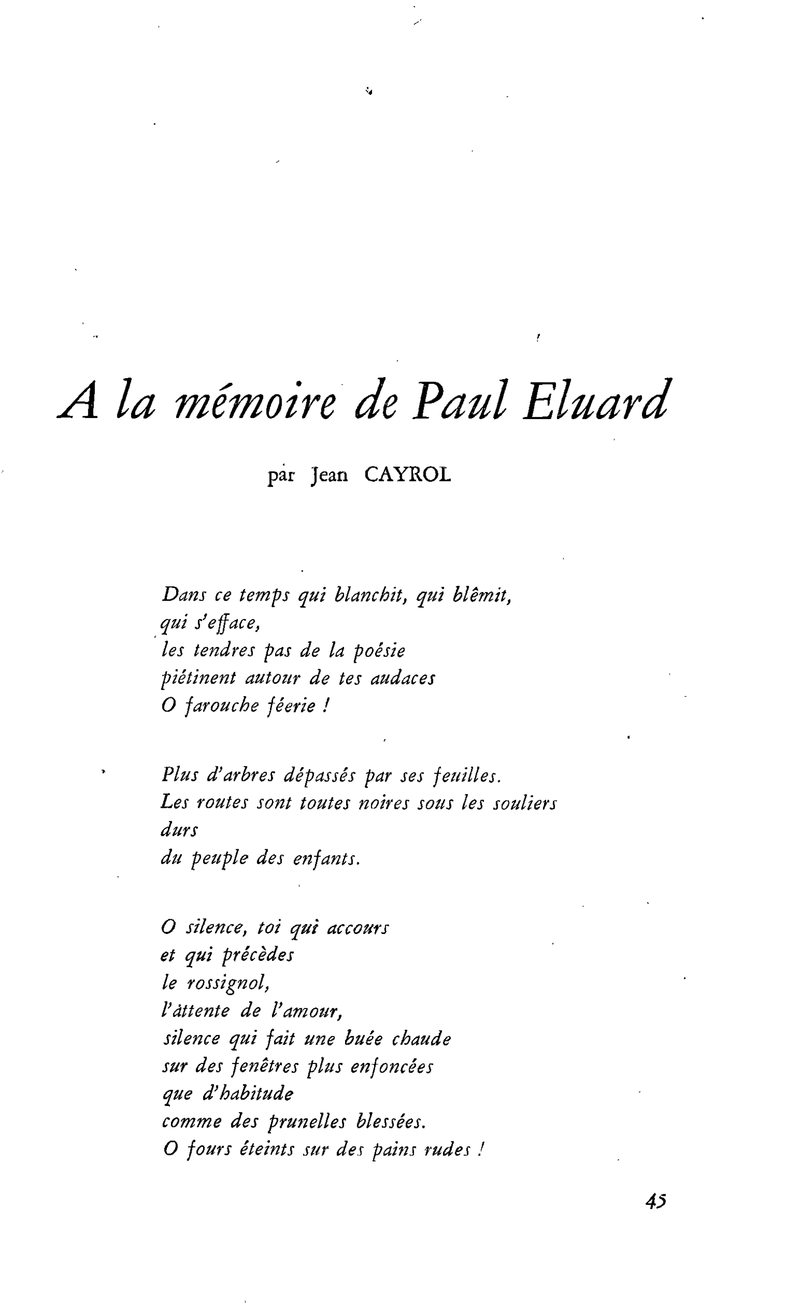 A la mémoire de Paul Eluard