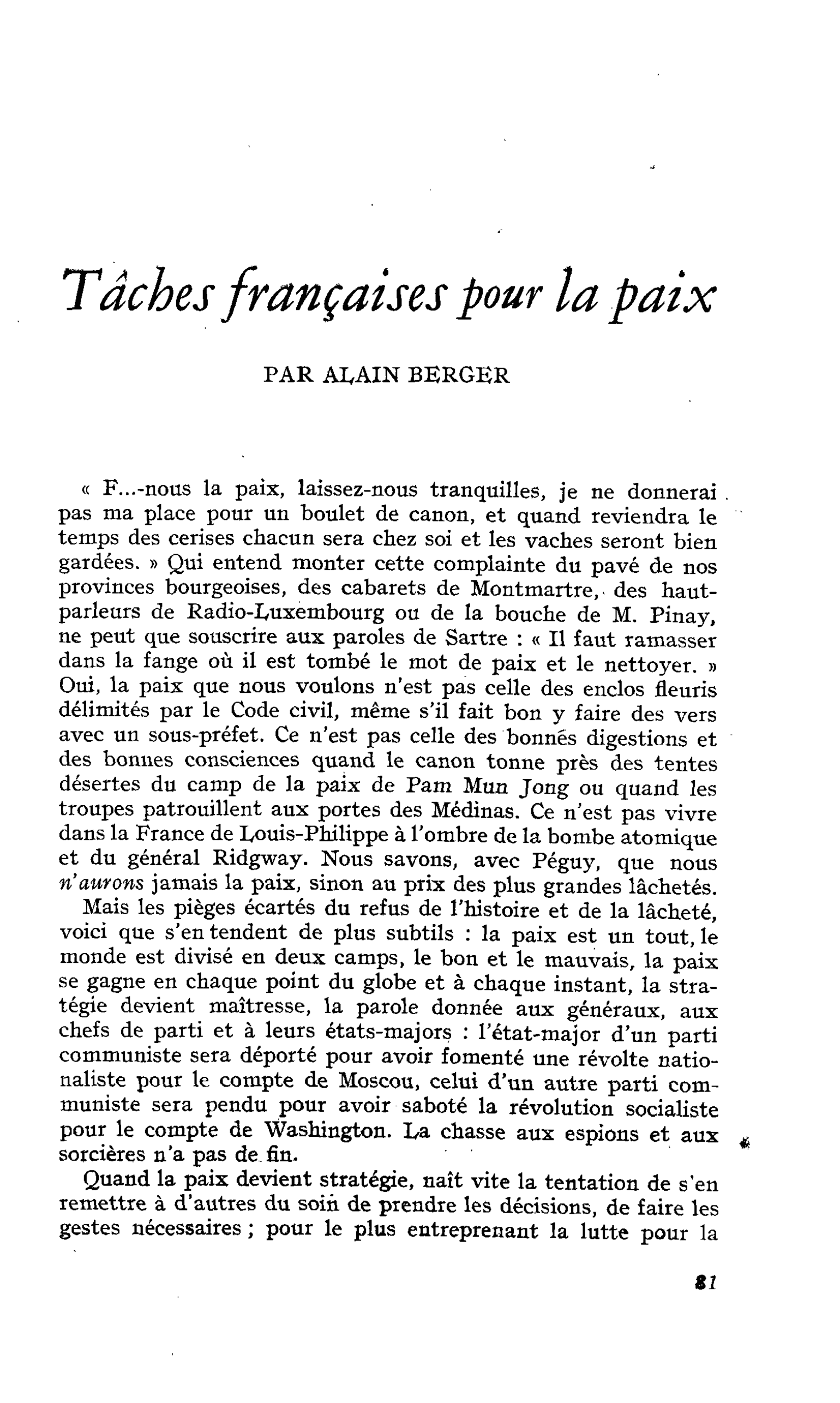 Tâches françaises pour la paix