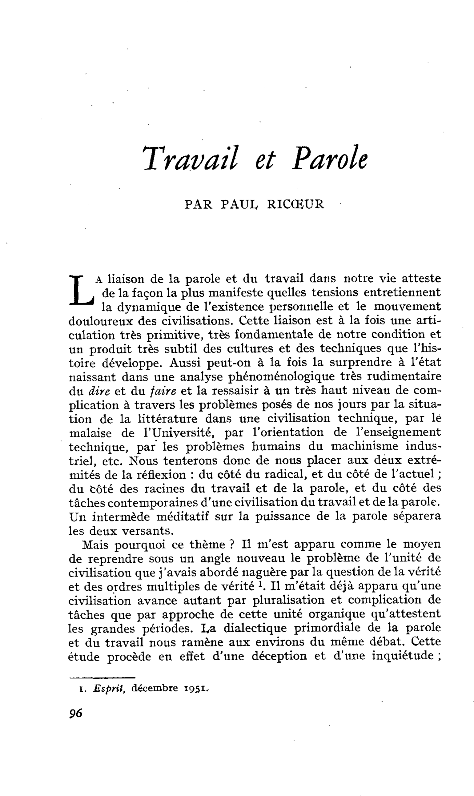 Travail et Parole