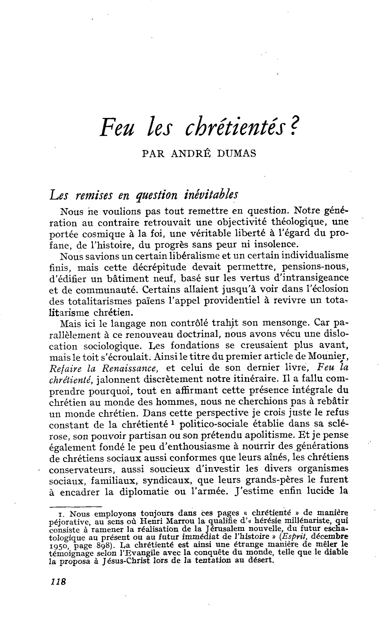 Feu les chrétientés ?