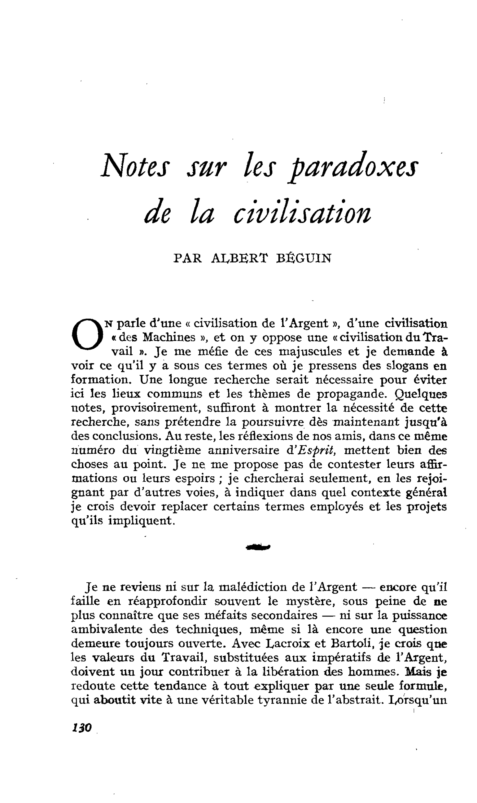 Notes sur les paradoxes de la civilisation