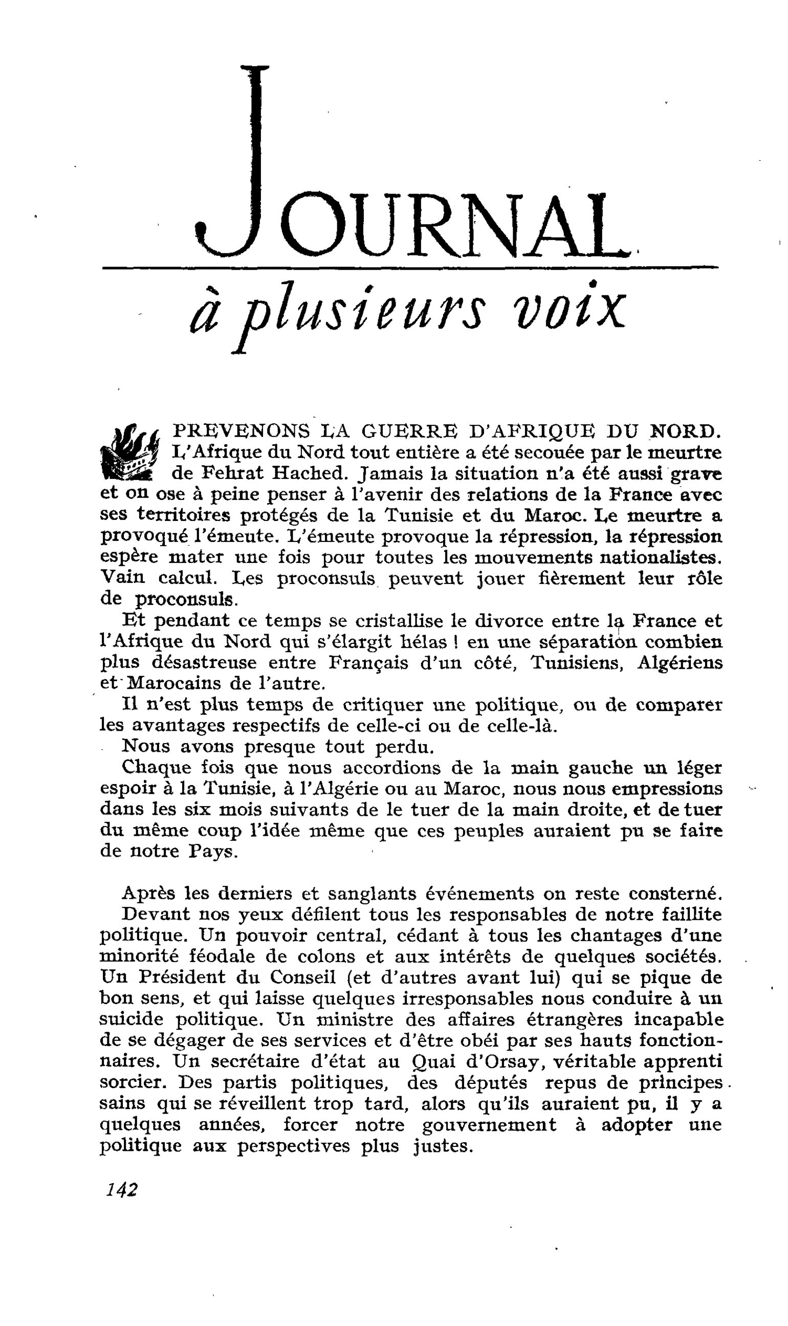 PREVENONS LA GUERRE D’AFRIQUE DU NORD